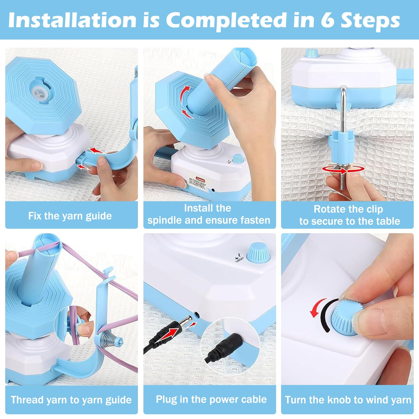 Eléctrico Yarn Winder, 10 Oz De Capacidad Bobinadora De Hilo con Ajuste Continuo De La Velocidad, Manos Libres Automático Ovilladora para Ganchillo Y Costura, Azul