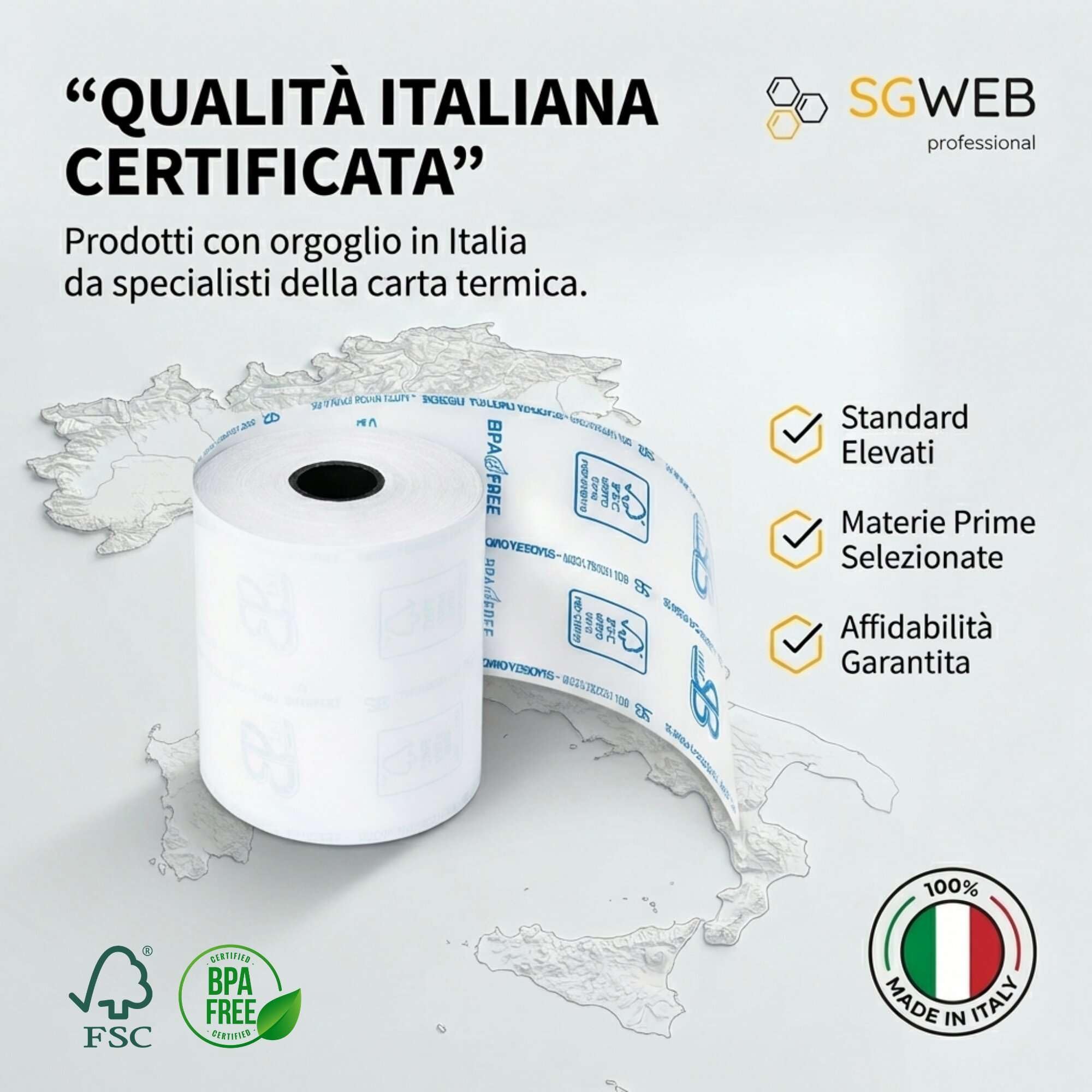 Rotoli Carta Termica 80x80 per Registratore di Cassa Fiscale, Foro 12 mm, Senza BPA, Bianco (100 pz)