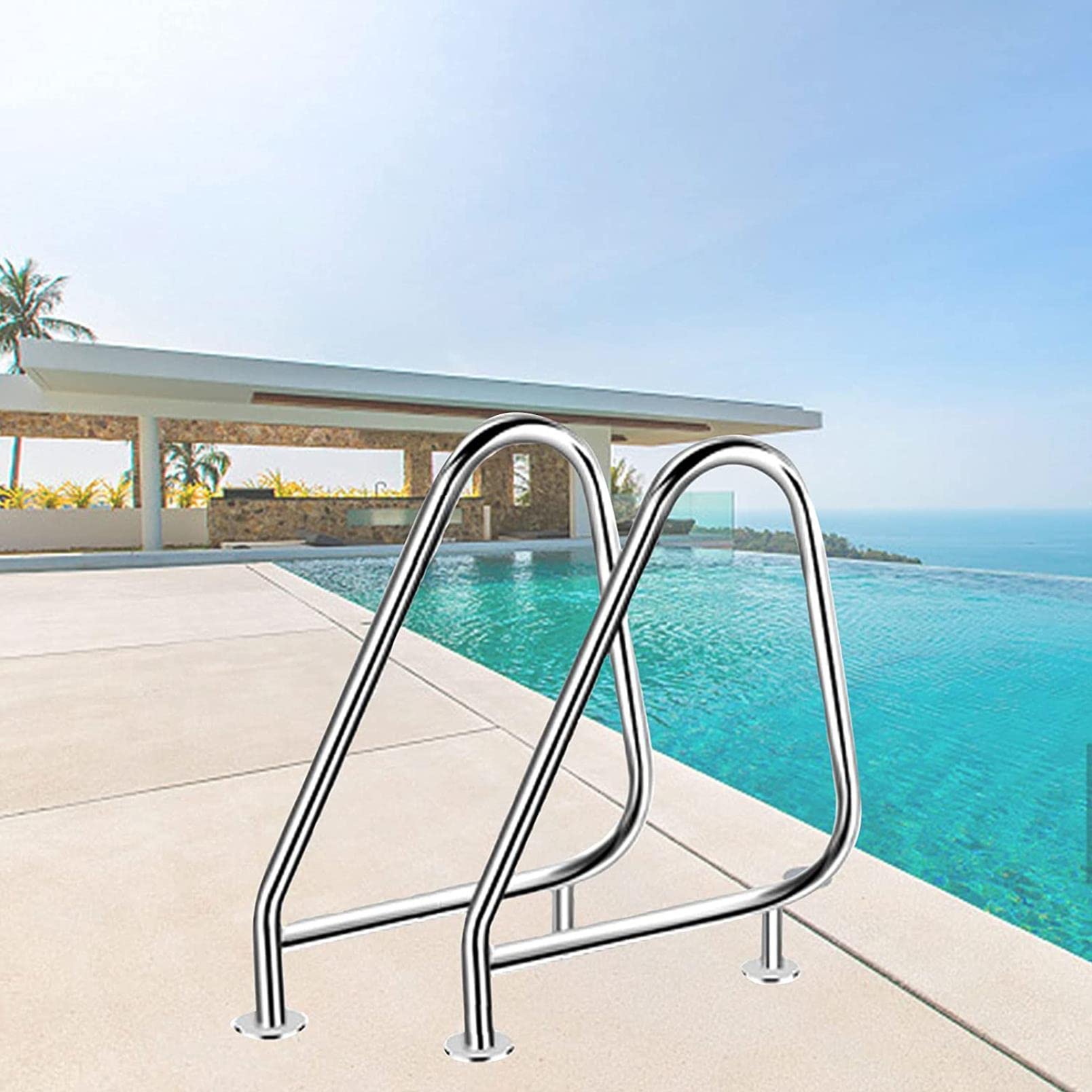 Pool Handrail Pool Handrails Rustproof Pool Stair Railing, 304 Stainless Steel Easy Mount Spa Stair Handrails, Safe Non-Slip Swimming Pool Handrail for Ground Swimming Pools, Water Parks, 2P