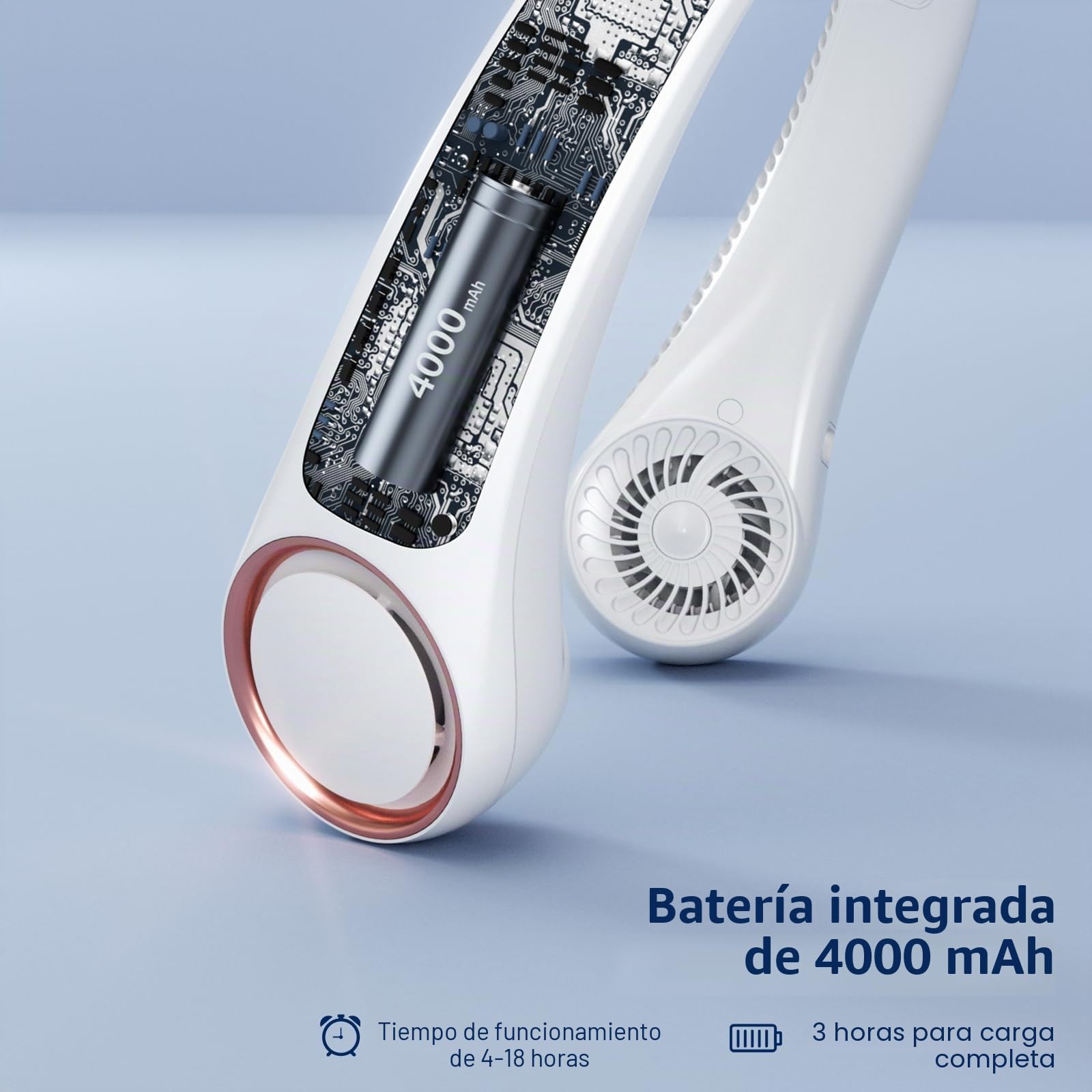 Morelax Ventilador de Cuello Portátil Recargable USB, 3 Velocidades Ajustables/Súper Silencioso/Sin Hojas, Diseño 360° para Viajes, Deporte, Oficina y Hogar (Blanco)