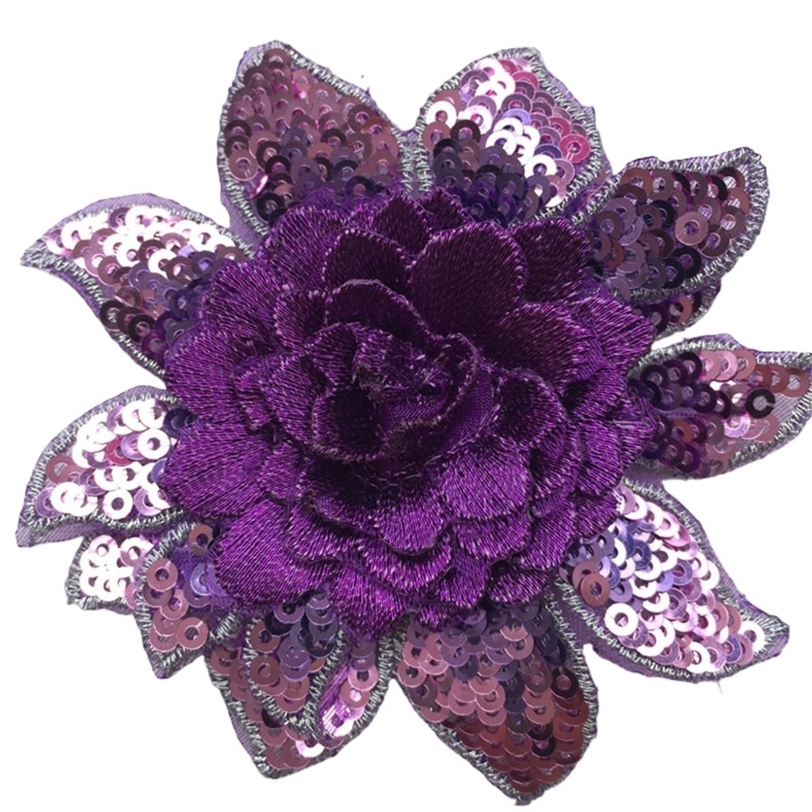 Wtaxbh N061 Purple Iron On Patches 10Pcs Lace Applique Sequins Embroidery 3D Flowers Sew-On Patches Diy Wedding Dress Clothes Decor Sewing Supplies 8Cm(N061 Purple)