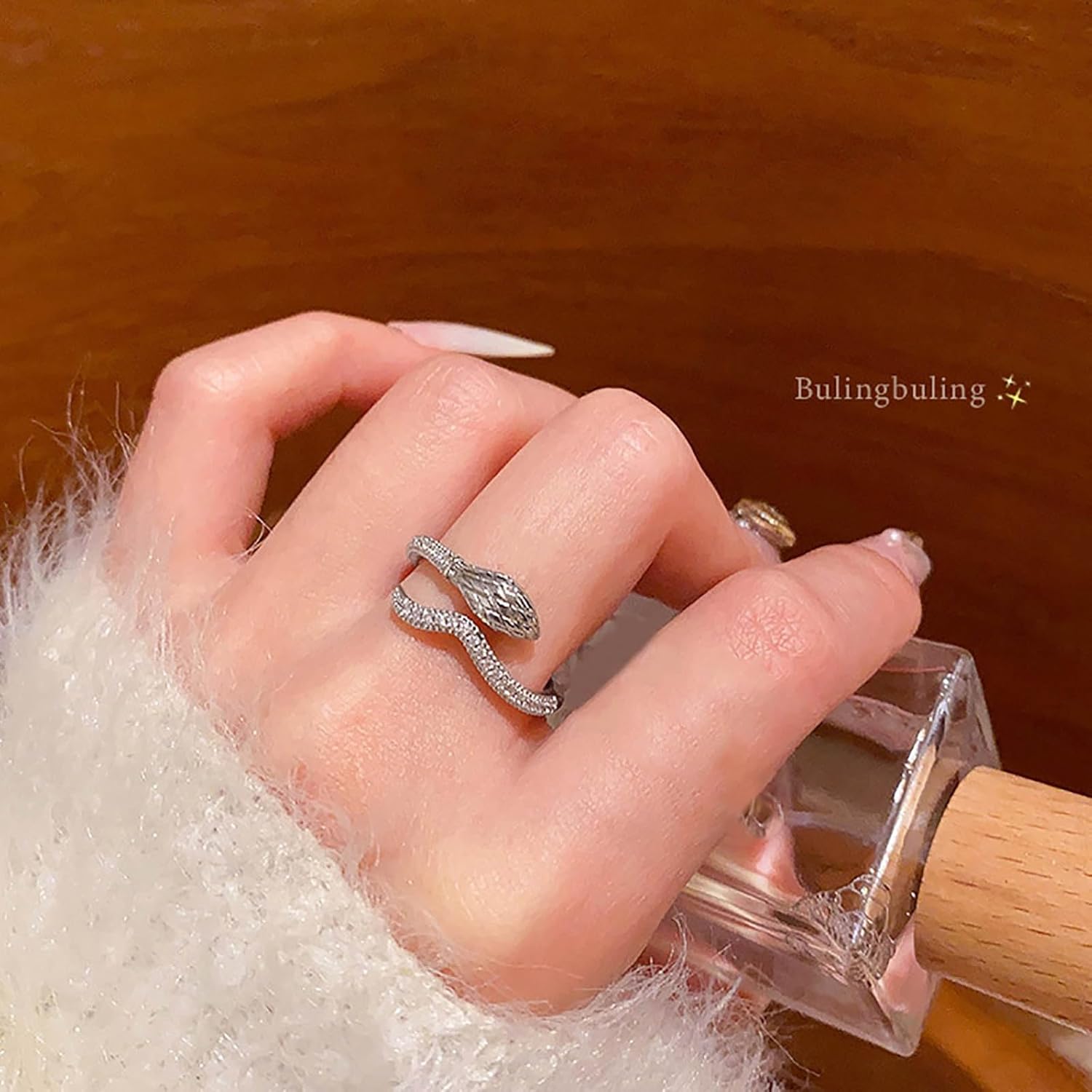 Vintage Crystal Snake Ring Snake Open Finger Ring Rhinestone Serpent Stacking Ring Jewelry for Women and Teen - Image 7