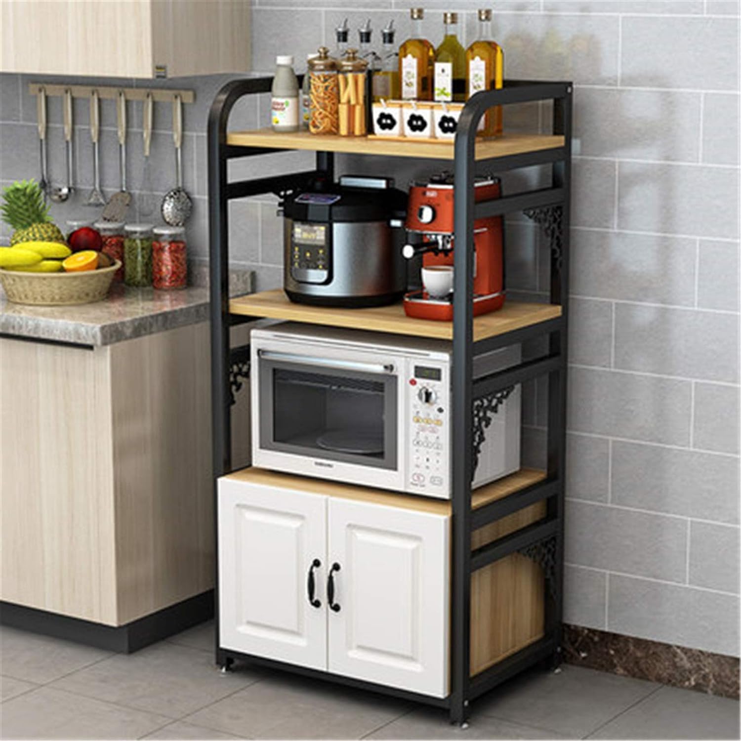 Amazon｜キッチン収納棚 キッチンフロア多機能多層オーブンオーブン調味料カウンタートップ収納シェルフラック収納ラック電子レンジオーブン