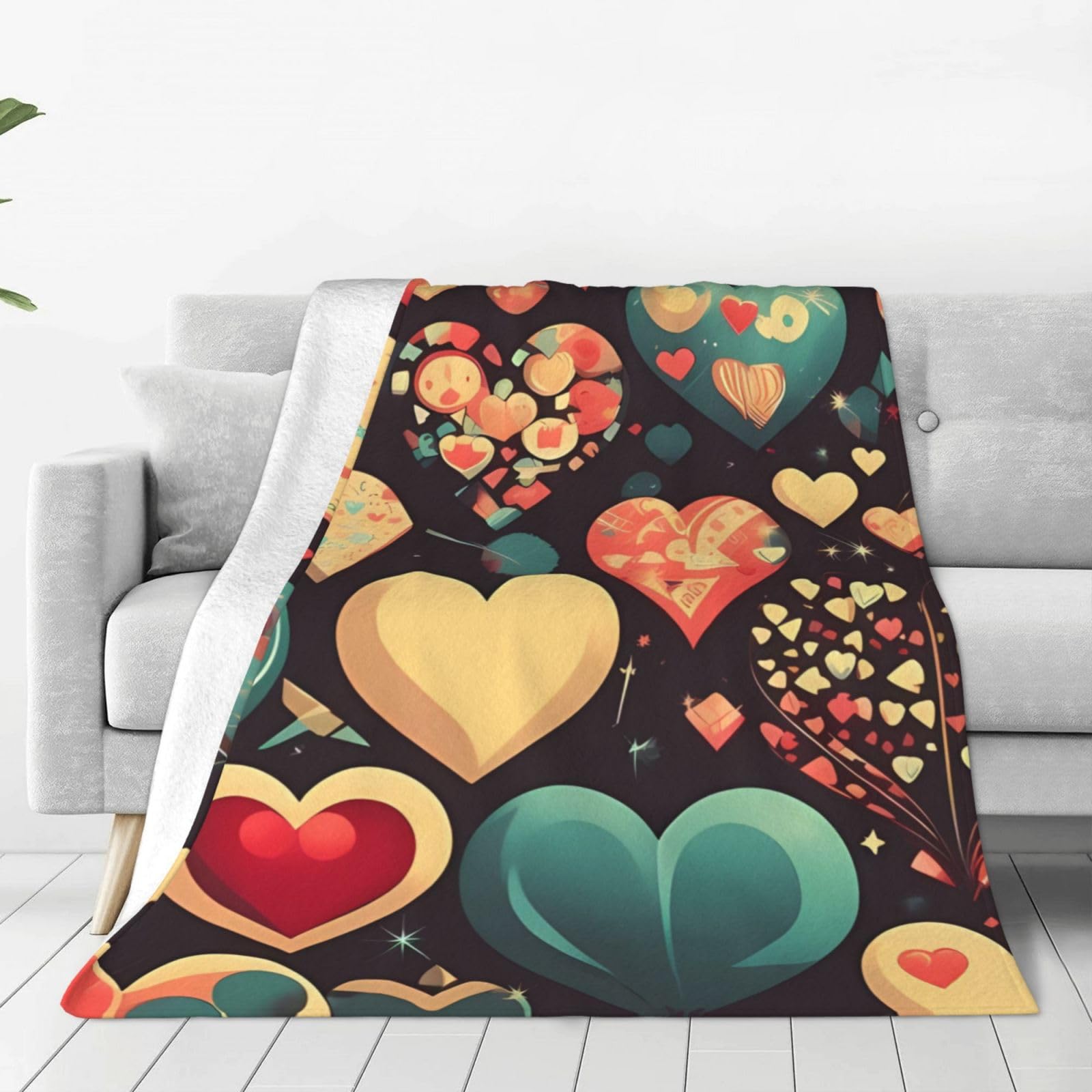 Couverture flanelle douce légère imprimé floral cœur plaid