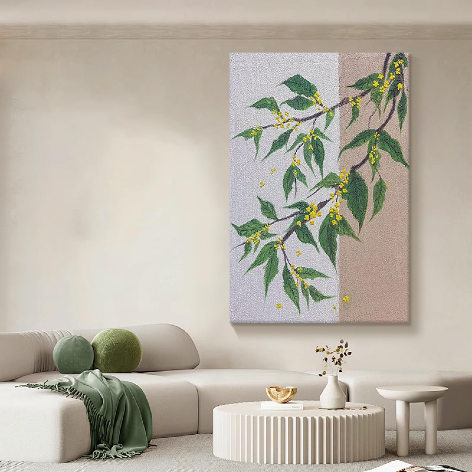 Peinture à l'huile faite main arbre d'osmanthus jaune pour illuminer votre intérieur de bonheur