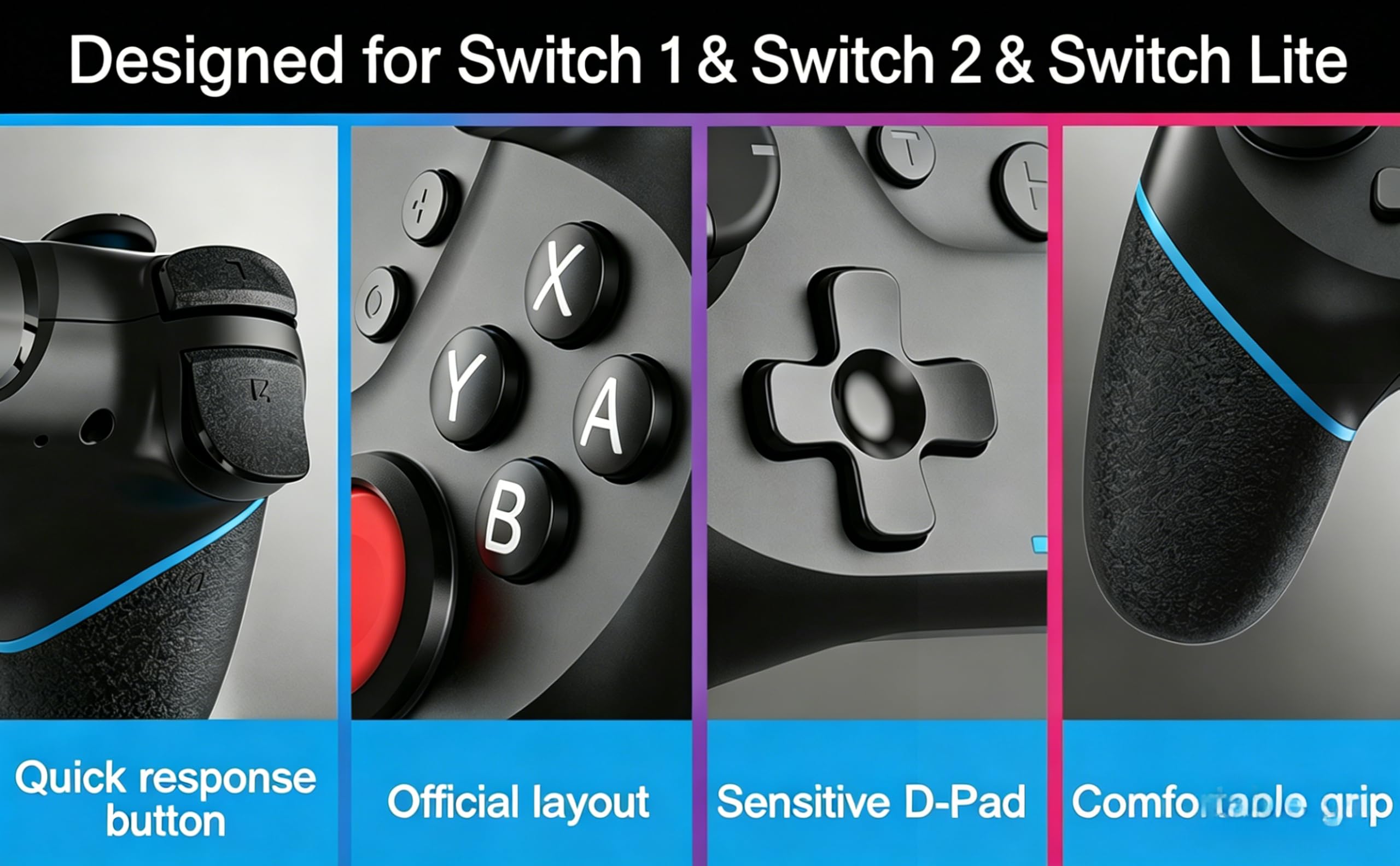 UPGRADE Manette pour Switch, Manettes sans Fil pour Switch/Switch 2/Switch Lite/Switch OLED, Manette pour Switch Pro avec ONE KEY WAKE UP/CAPTURE D'ÉCRAN/Turbo Adjustable/Vibration Réglable/ 6 Axes