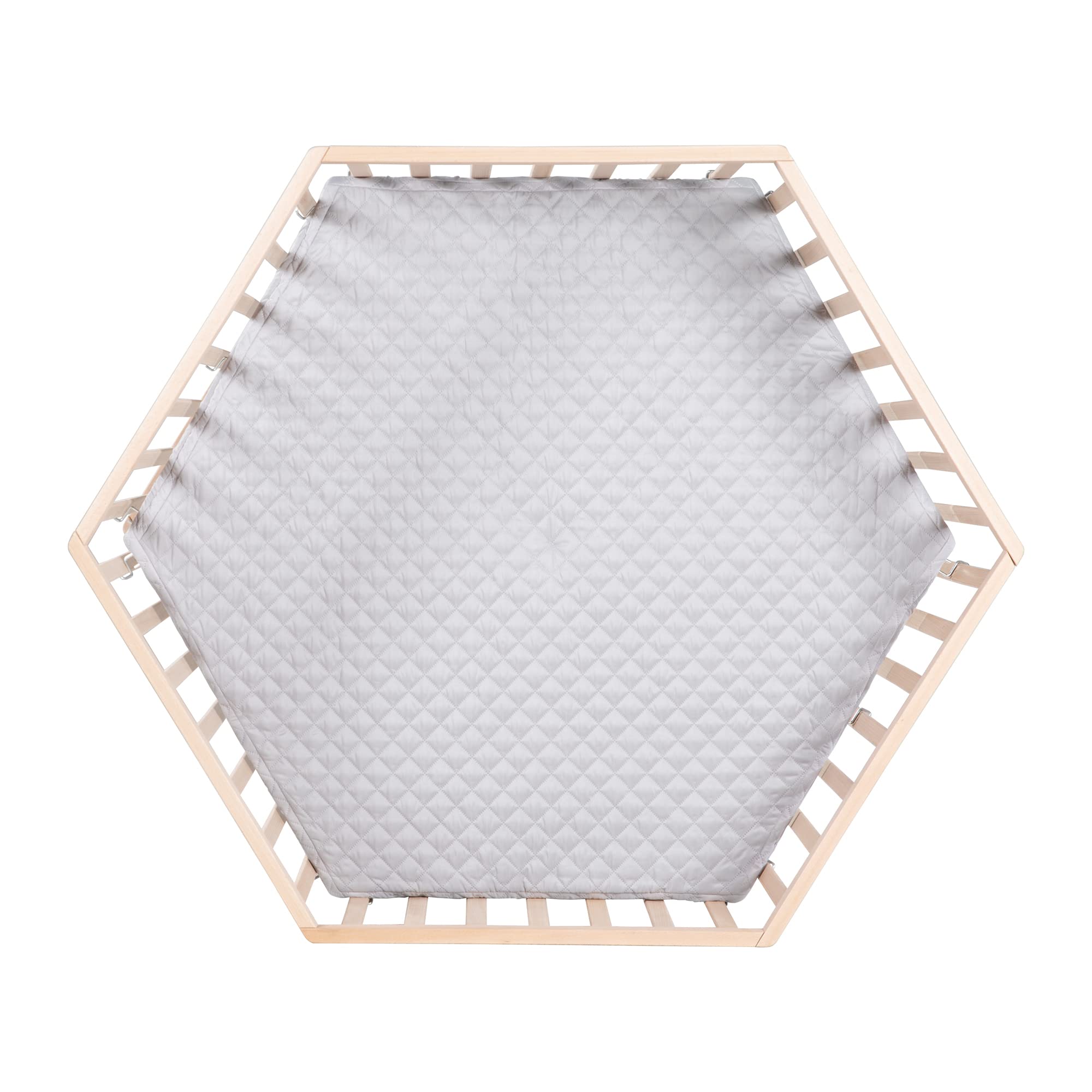 roba Parc Bébé Hexagonal en Bois Massif Bio Cosplay + Tapis de Parc roba Style Gris - Hauteur Ajustable sur 3 Niveaux - Roulettes avec Freins - Finition Naturelle