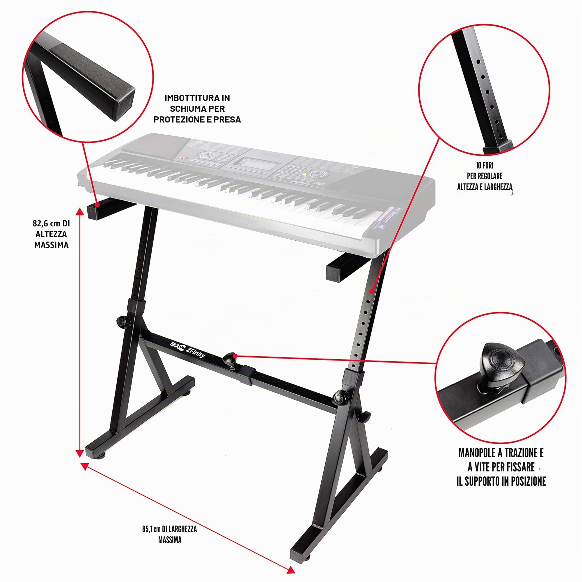 Stand tastiera in stile z-stile pesanti di Rockjam per pianoforti digitali e tastiere elettroniche - Nero & Professionale Pedale Sustain per Pianoforti Digitali e Tastiere Elettroniche