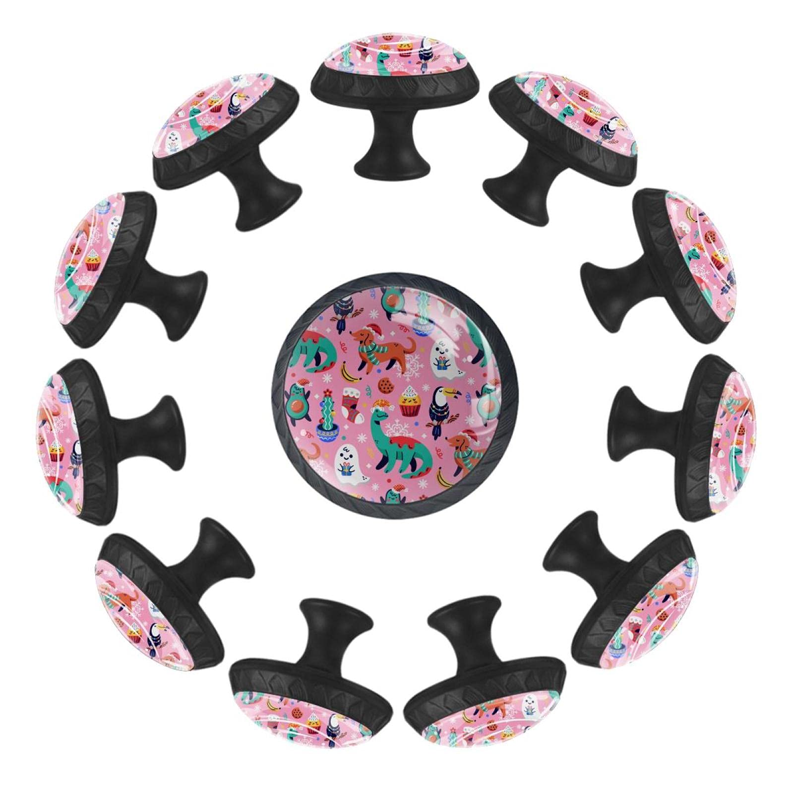 Boutons de tiroir rose motif dinosaure pour meuble de chambre à coucher et salle de jeux