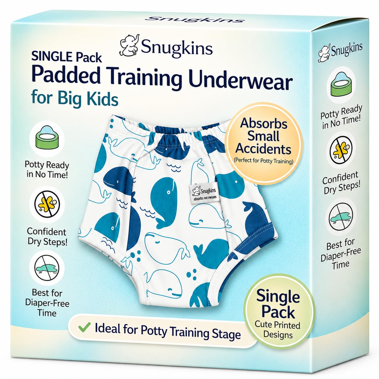 Snugkins Padded Underwear for Big Kids | 3 Layer Leak-Proof Cotton Potty Training Pants | Reusable, Washable & Absorbent Training Underwear | Ages 7-8 Years (Pack-1)-image-6
