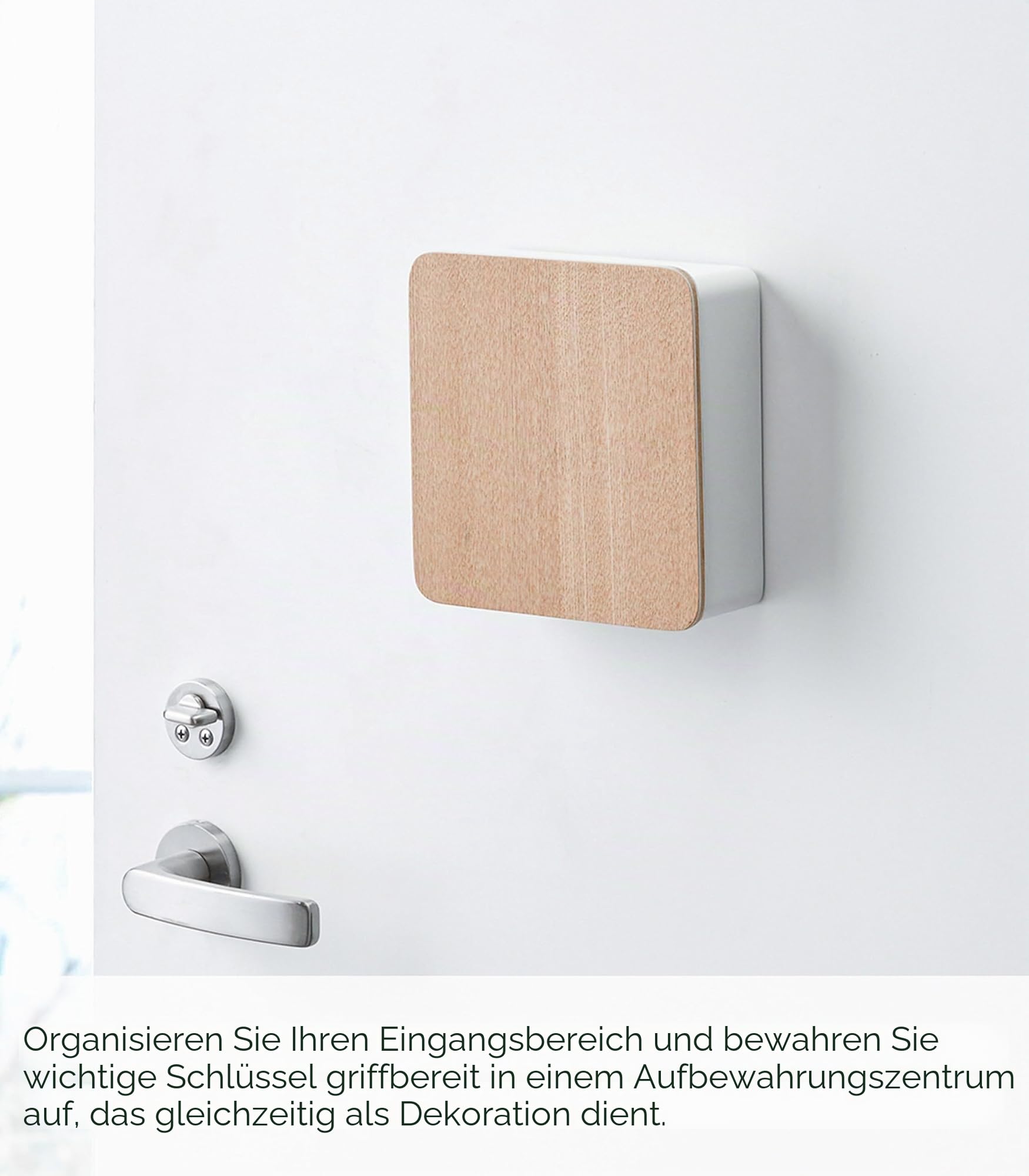 YAMAZAKI RIN Magnetischer Schlüsselkasten aus Stahl - mit Abdeckung aus Sperrholz, mit 5 Schlüsselhaken, Schraubmontage - 5,7 x 15,8 x 15,8 cm, Japanisches Design, weiß