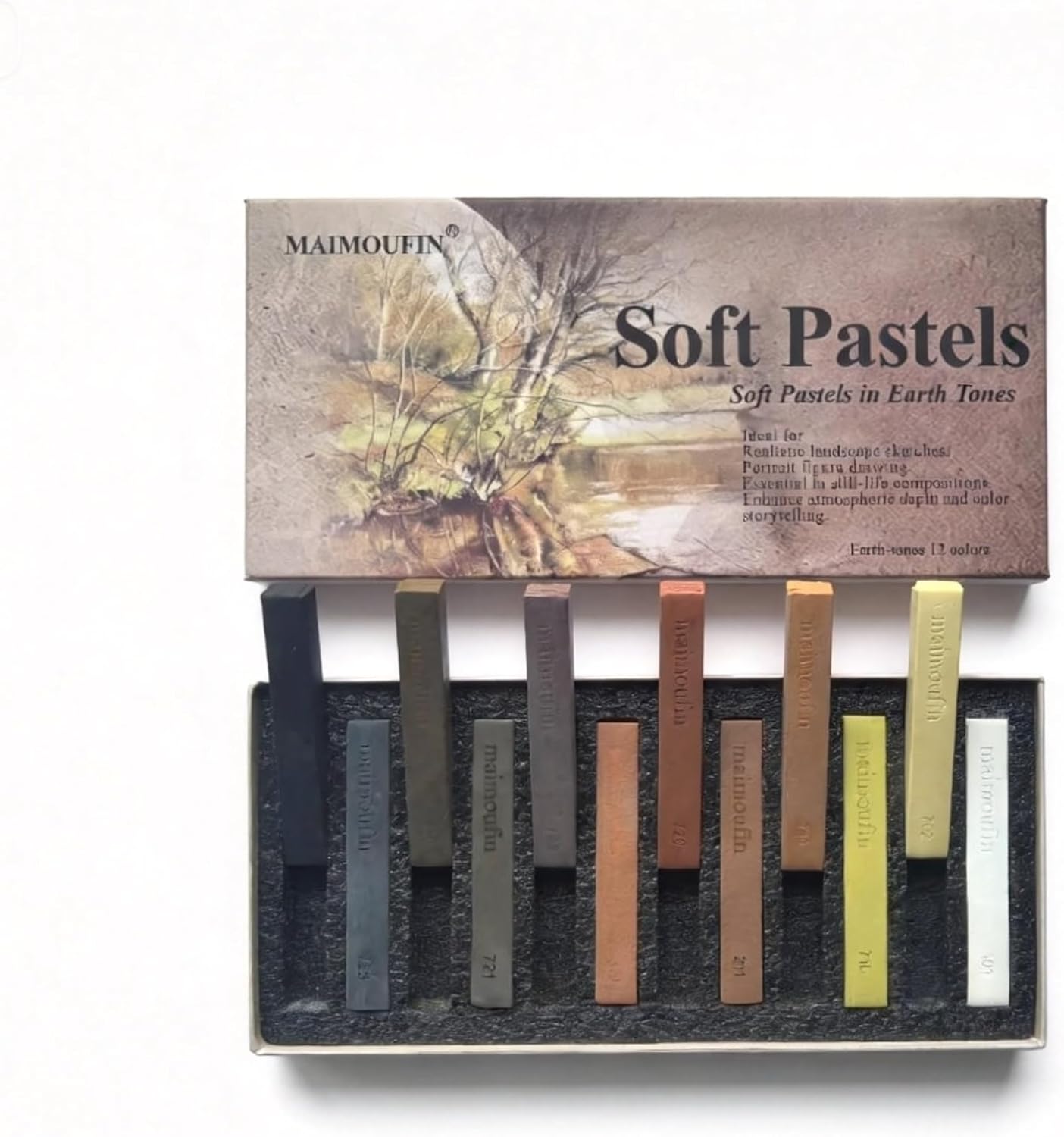 12-Pack Earth Tone Square Soft Pastels Water-Soluble Blendable Artist Drawing Pastels Set for Artists & Hobbyists Drawing, Painting & Sketching (Brown)