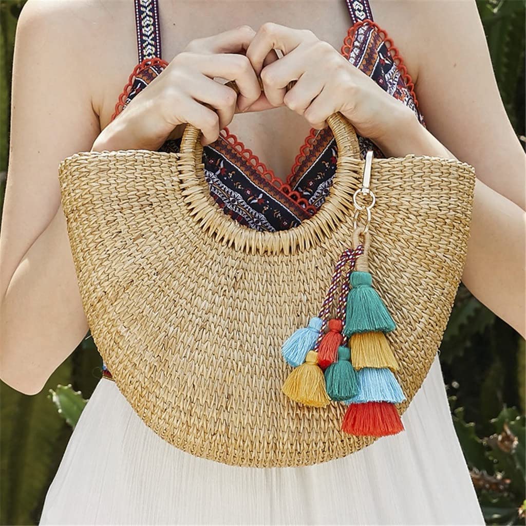 WASHLA Bunte Taschenanhänger-Quasten-Schlüsselanhänger, handgefertigter Auto-Schlüsselanhänger, Schlüsselanhänger-Anhänger für Geldbörse, Handtasche, Dekoration (Farbe: A, Größe: Einheit