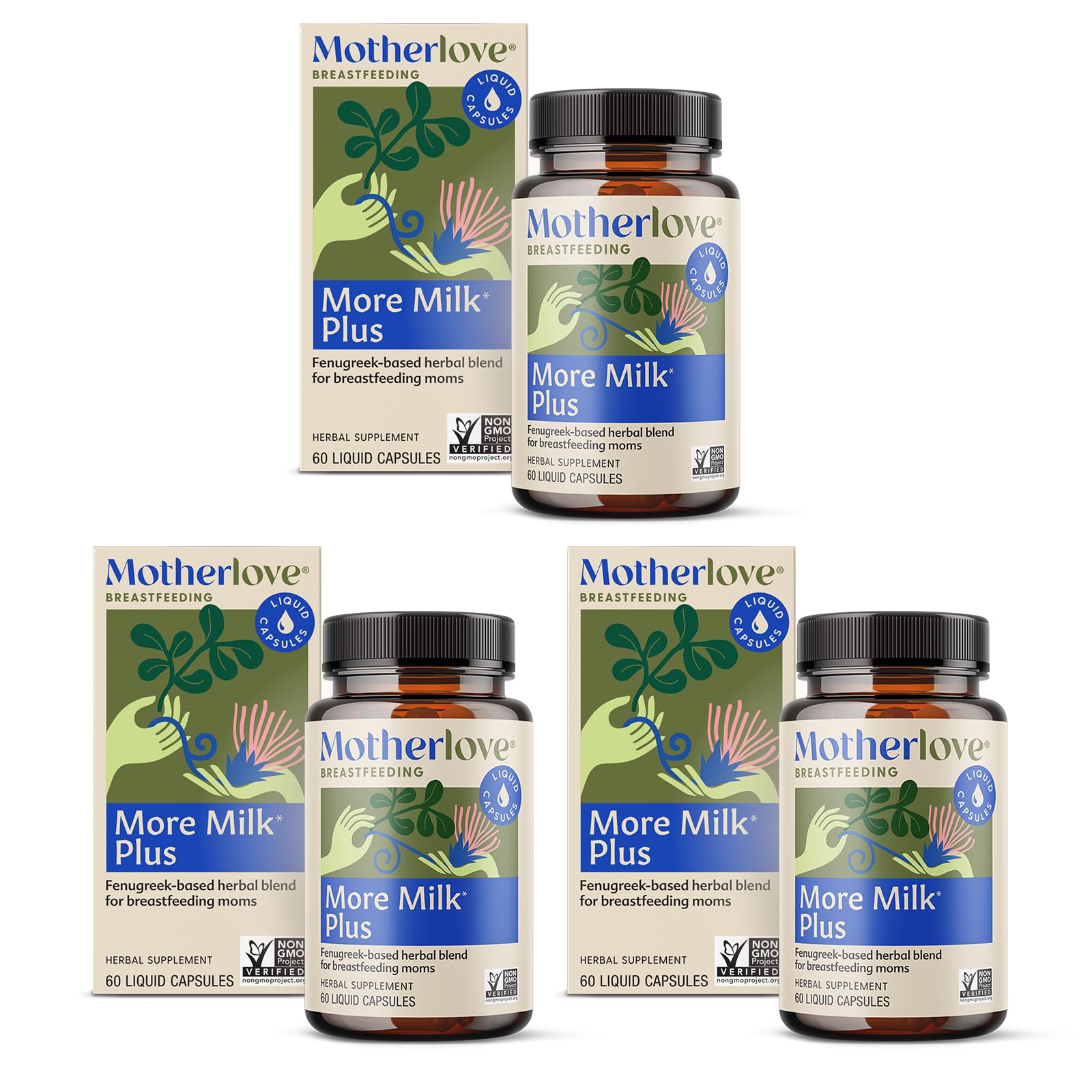 More Milk Plus (180 Liquid caps) Fenugreek-Based Lactation Supplement to Support Breast Milk Supply—Non-GMO, Organic Herbs, Vegan, Kosher