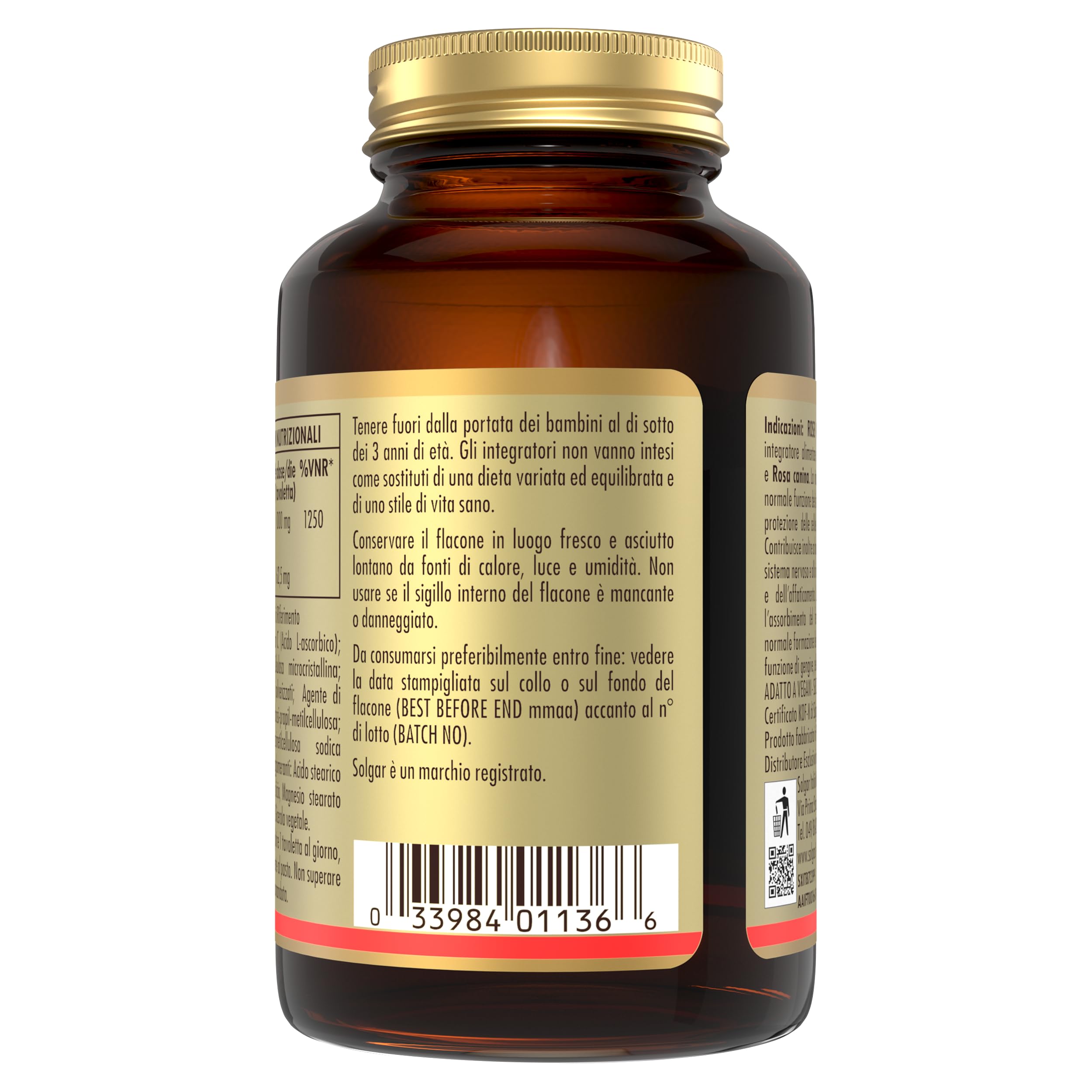Solgar ROSE VITA C 1000 – Vitamina C 1000 mg con Rosa canina, 100 tavolette