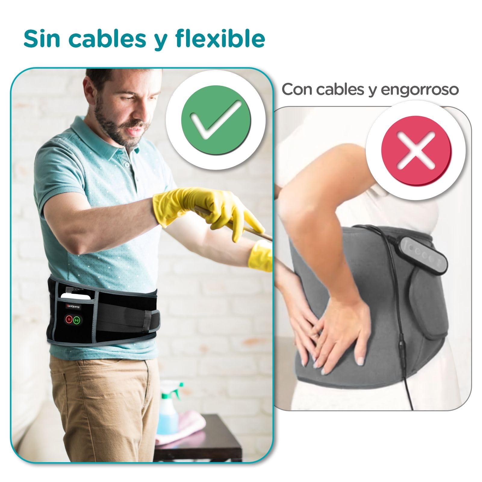 Comfytemp Almohadilla Eléctrica Lumbar, Manta Eléctrica Para Cintura Inalámbrica con 3 Modos De Calefacción Rápida y Masaje, Faja Lumbar Termica Para Zona Lumbar y Abdominal, Regalo para Papá y Mamá