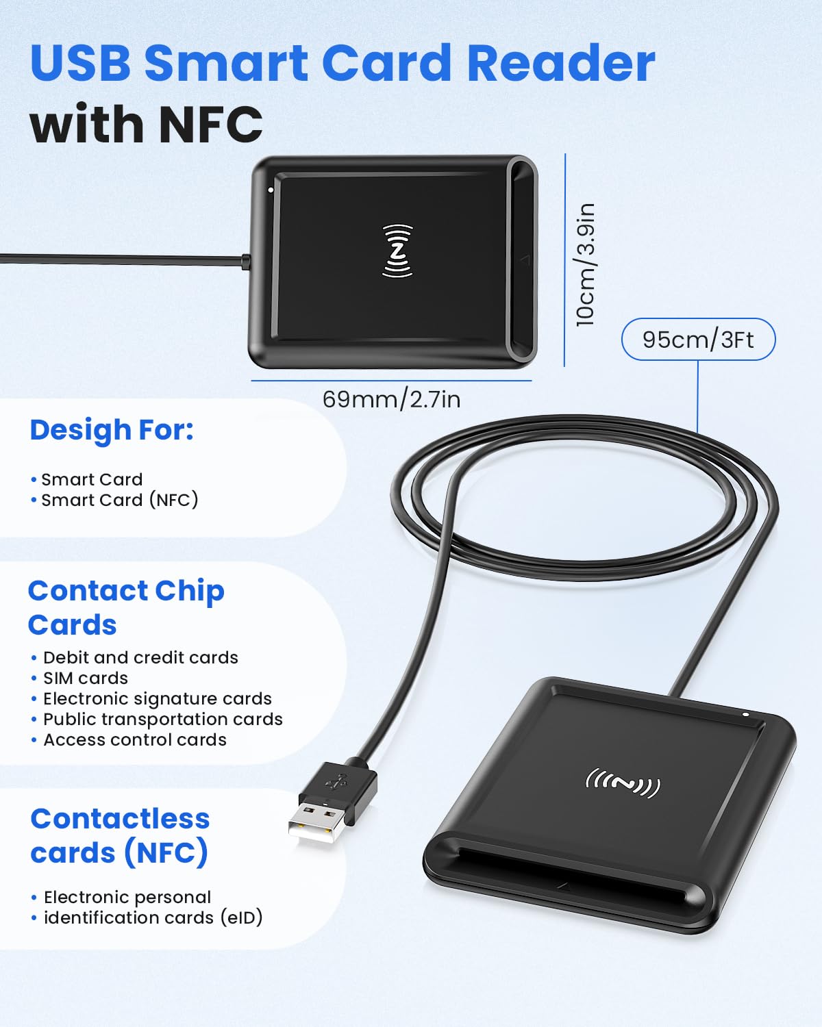 USB-A Lector Tarjetas Inteligentes DNI con NFC con Lector de Tarjetas DNI