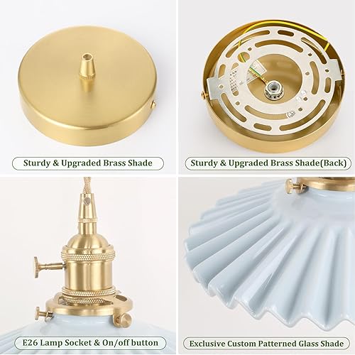 Miniatura 229 de Lámpara colgante con pantalla de cristal ámbar Scindapsus de cristal, lámpara colgante vintage de latón, luz colgante ajustable para cocina, isla