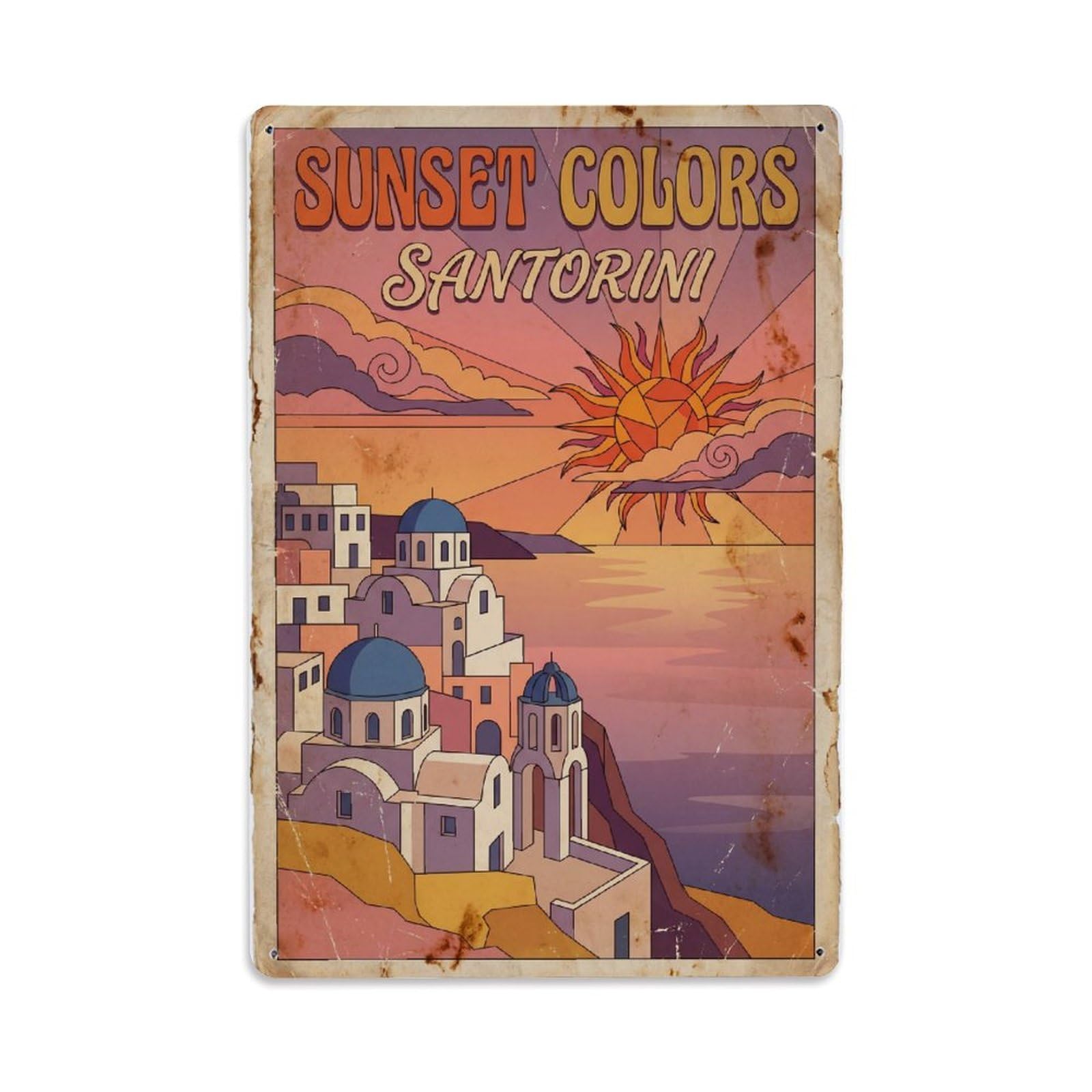 Gead 8X12inch Style Vintage Travel Santorini Sunset Colors Metal Tin Sign