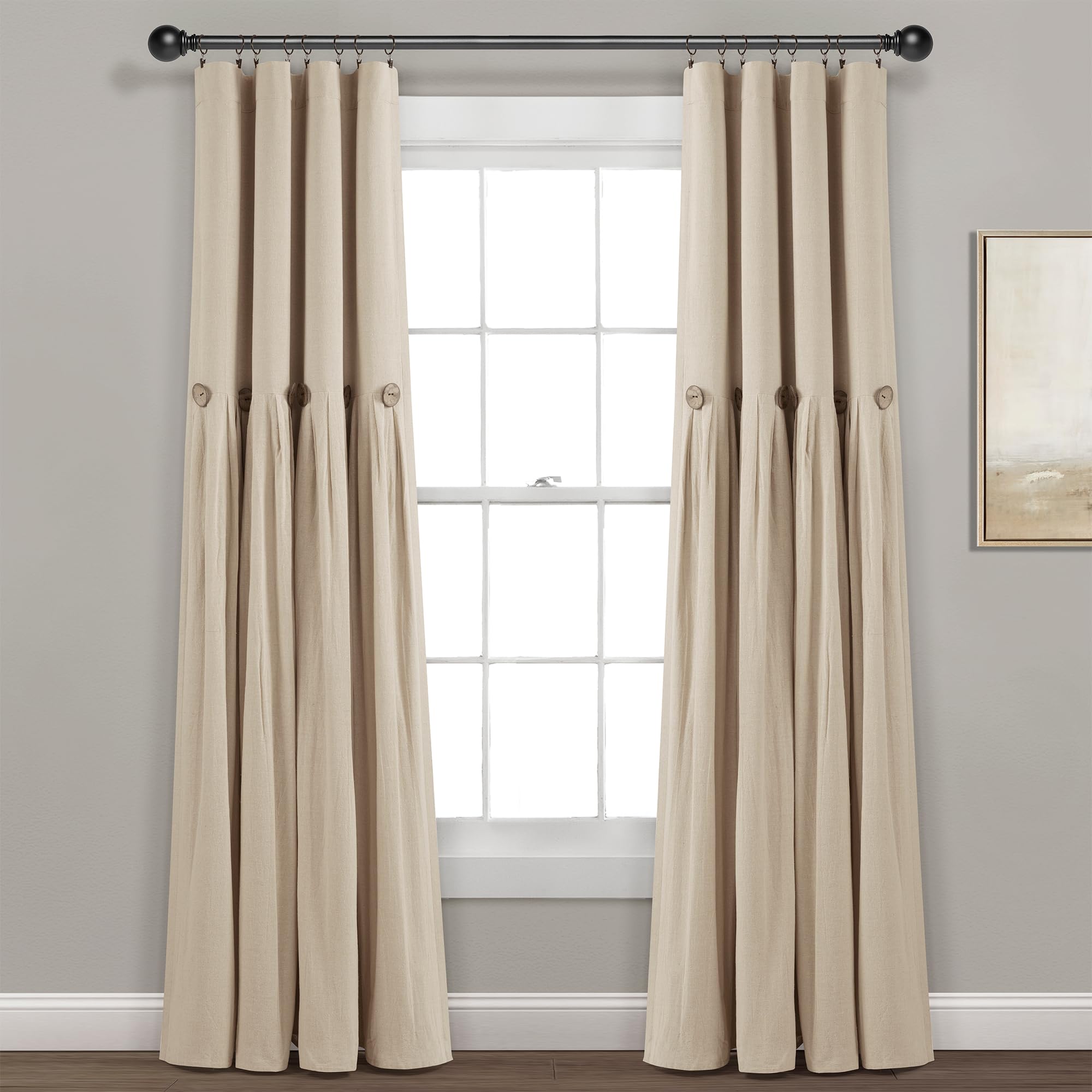 Lush Decor Linen Button 100% Lined Blackout Curtain Panel Dark Linen Single 40x84
