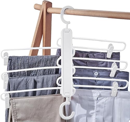 Miniatura 8 de Pants Hangers, Foldable Jeans Shorts Hangers with Clips, Space Saving Multiple Layers Folding Storage Trouser Rack Closet Organizers for Skirt,