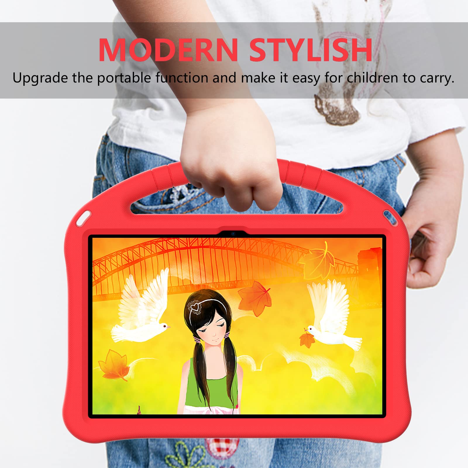 YRH for Lenovo Tab TB311FU 10.1 inch Case 2025, Kids EVA Shockproof Handle Stand Cover for Lenovo TB311XU 10.1'', Red - Image 4