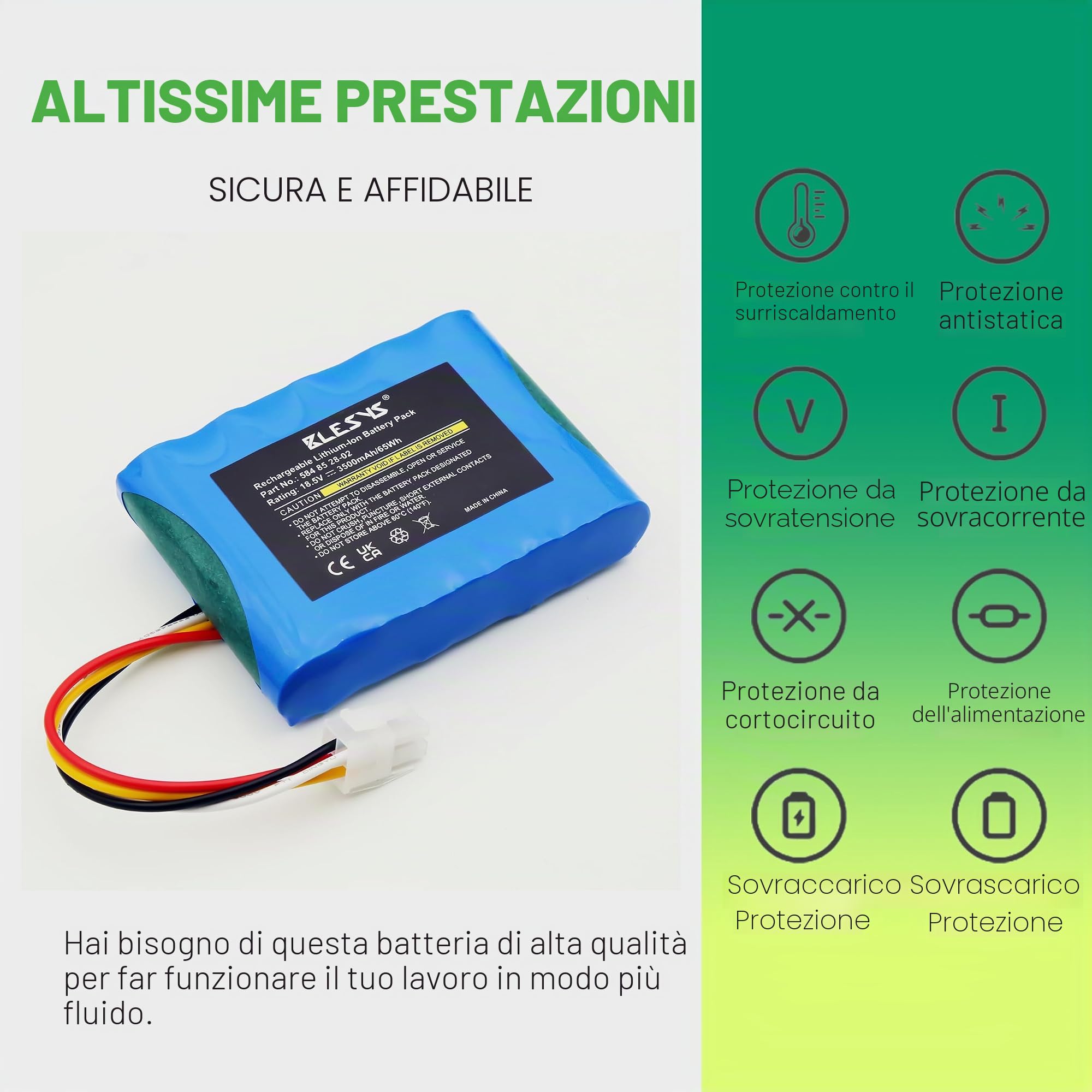 BLESYS 3500mAh Batteria per Gardena Sileno City 250 500 (2017,2018) Sileno Life, Batteria di Ricambio per Robot Tagliaerba Husqvarna 589 58 62-01,584 85 28-02 [18,5 V 65 Wh]
