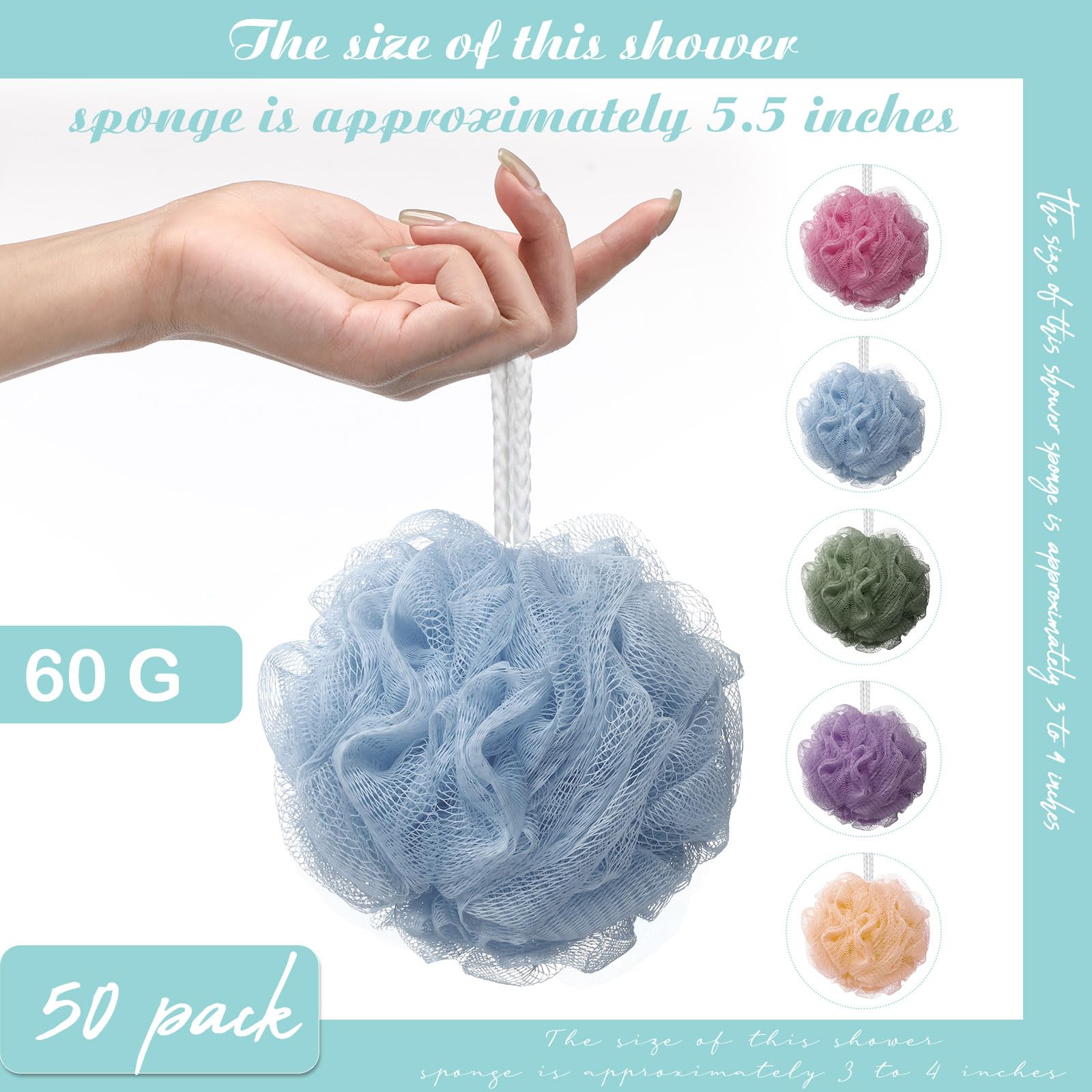 Nitial 50 szt. gąbka do kąpieli pod prysznic luffa luffa luzem 60 g złuszczająca gąbka do kąpieli miękkie gumki prysznicowe kolorowe luffa do kąpieli dla mężczyzn kobiet prysznic (miękki kolor)