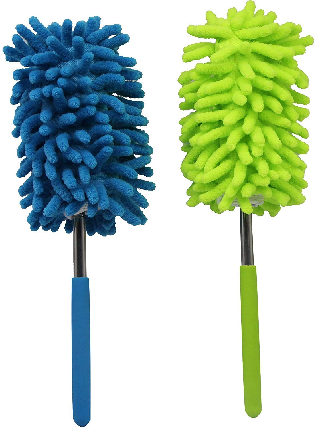 zdyCGTime Microfiber Retractable Cleaning Dust Remover, Removable and Cleanable Hand-held Dust Remover, Used to Clean Offices, Cars, Windows, Etc. (2 Pack, Blue+Green)