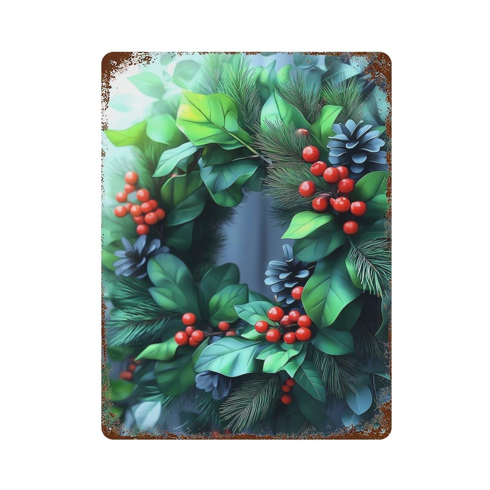 Christmas Wreath with Berries Retro Metal Sign 15.7"x11.8", Classic Wall Plaque for Garage, Pub Or Kitchen