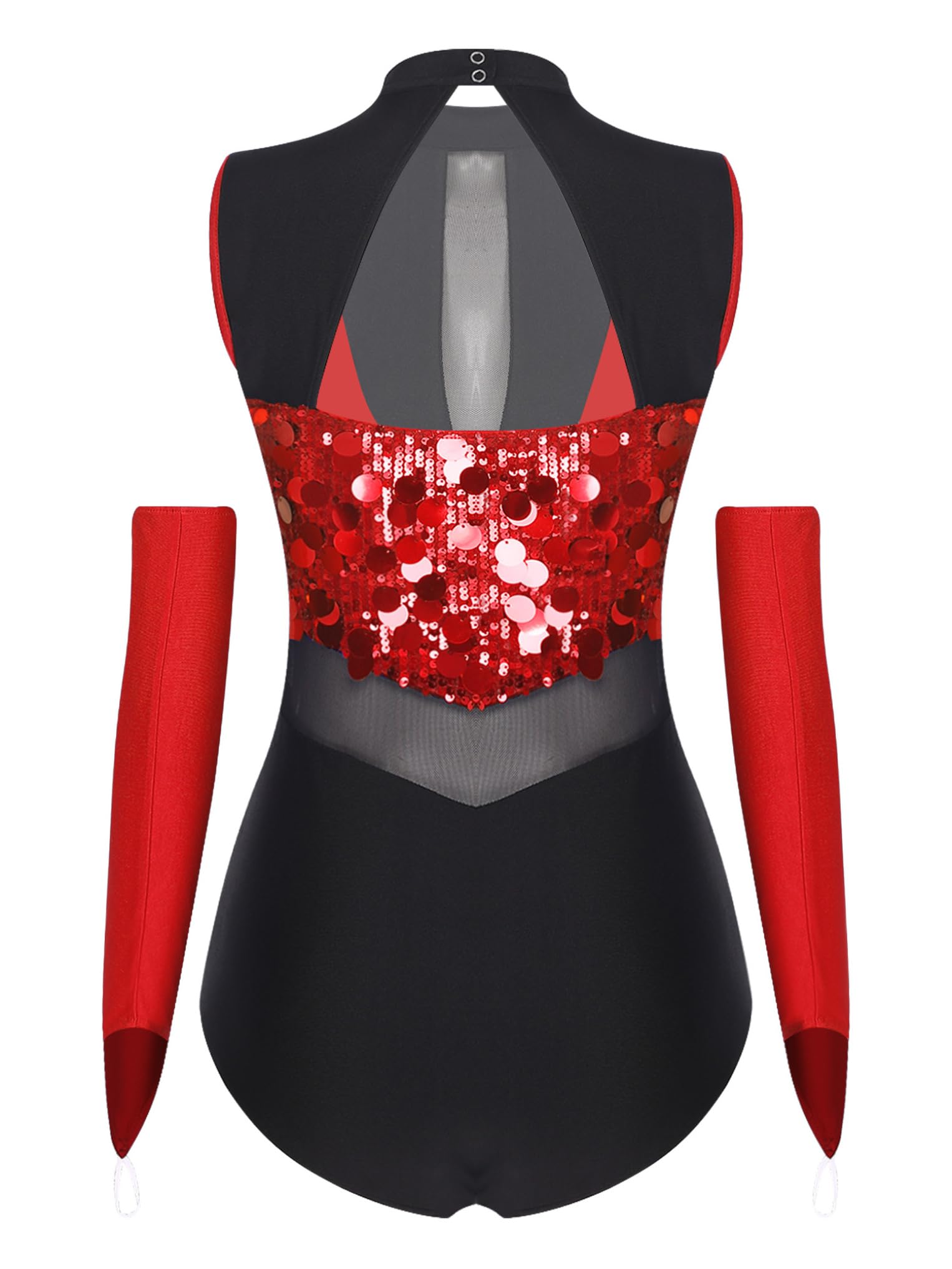 Oyolan Femme Justaucorps Gymnastique Paillette Brillant sans Manches Avec Gants Costume Danse Moderne Jazz Latine