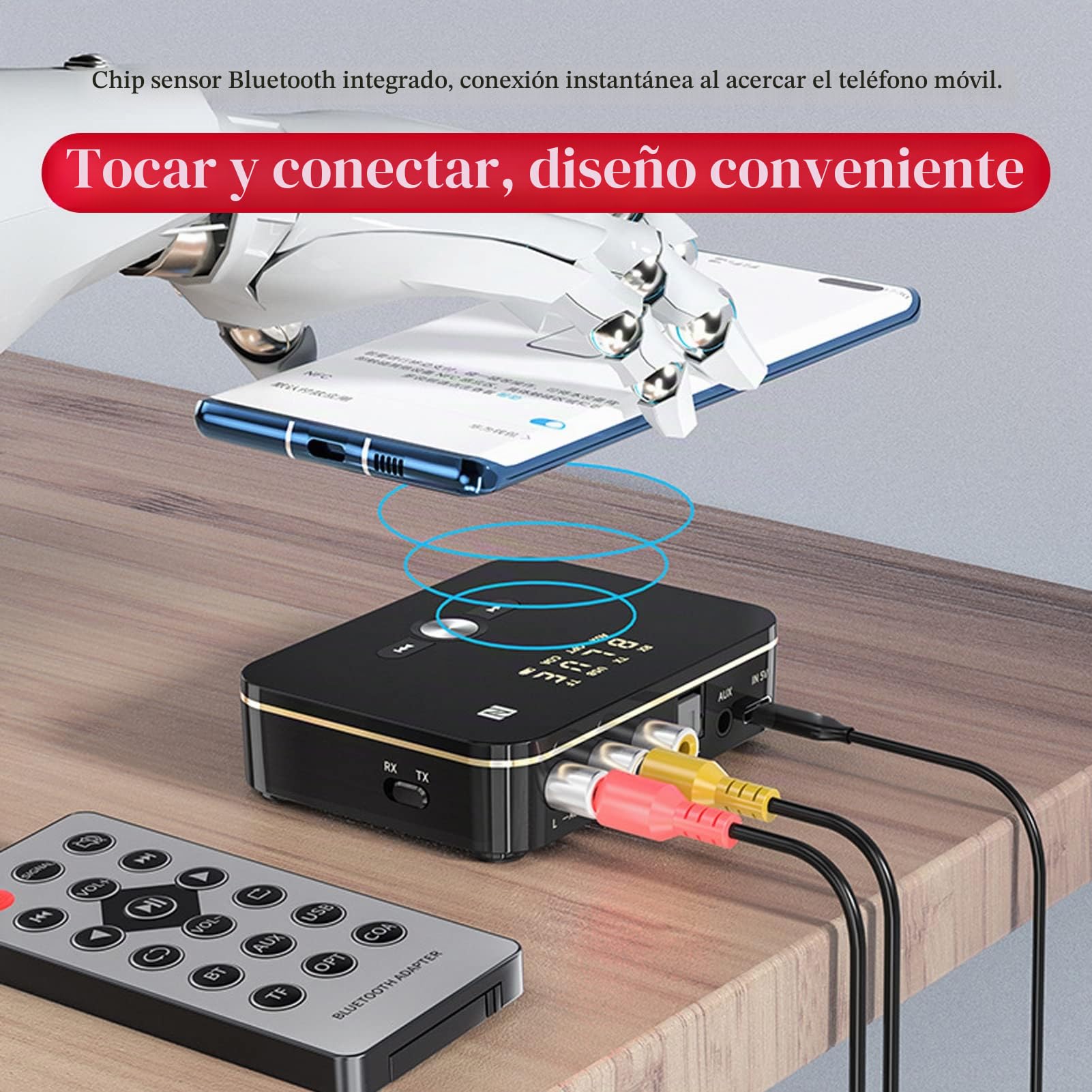 Transmisor Y Receptor Bluetooth 5.0, Adaptador de Audio NFC de Baja Latencia, Tarjeta AUX/RCA/óptica/coaxial/USB/TF de 3,5 Mm, para Altavoz, Amplificadores, Etc.
