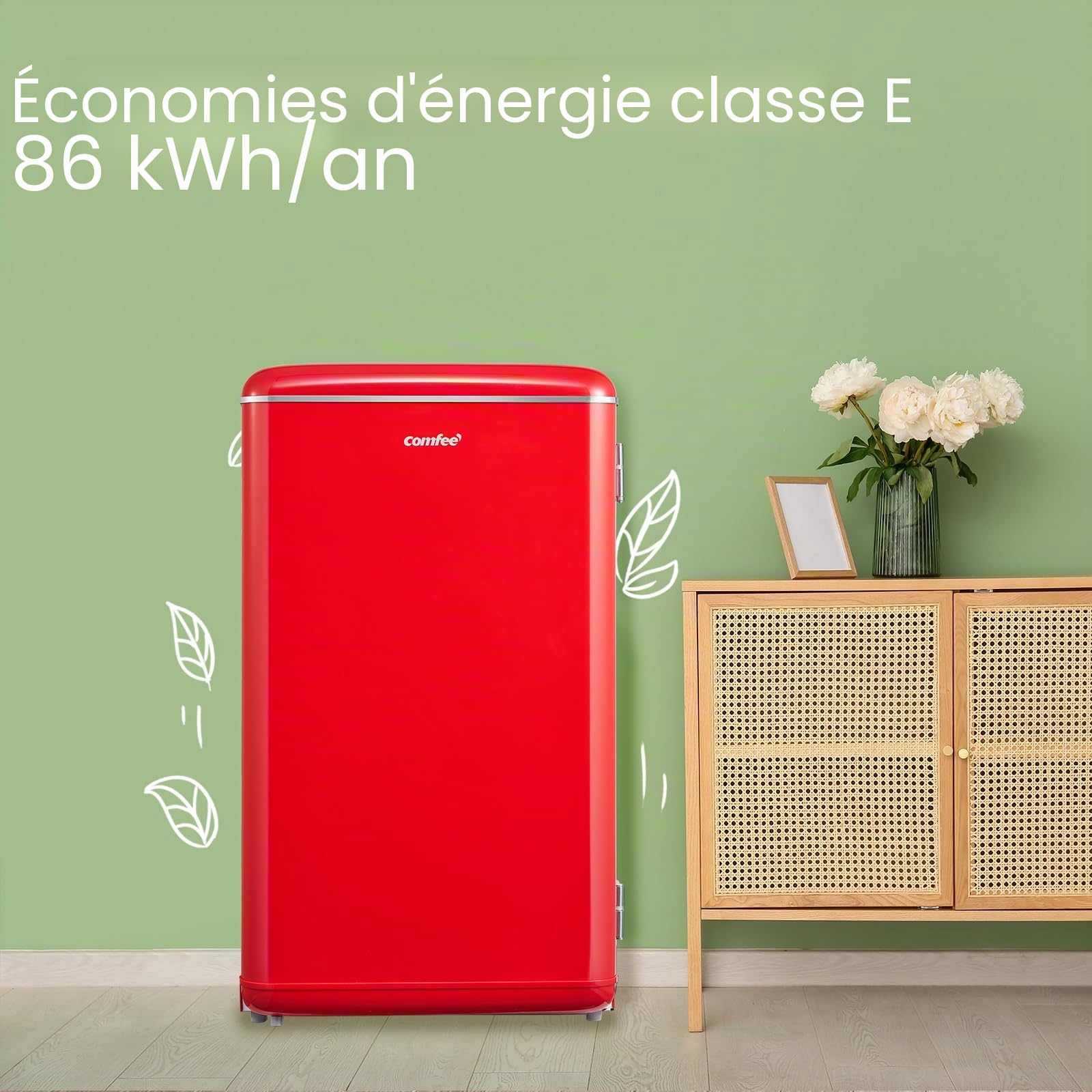COMFEE' Petit réfrigérateur, 93 litres, design rétro, mini réfrigérateur, réfrigérateur de table, thermostat réglable, silencieux, adapté à la maison, au bureau et à l'hôtel, rouge
