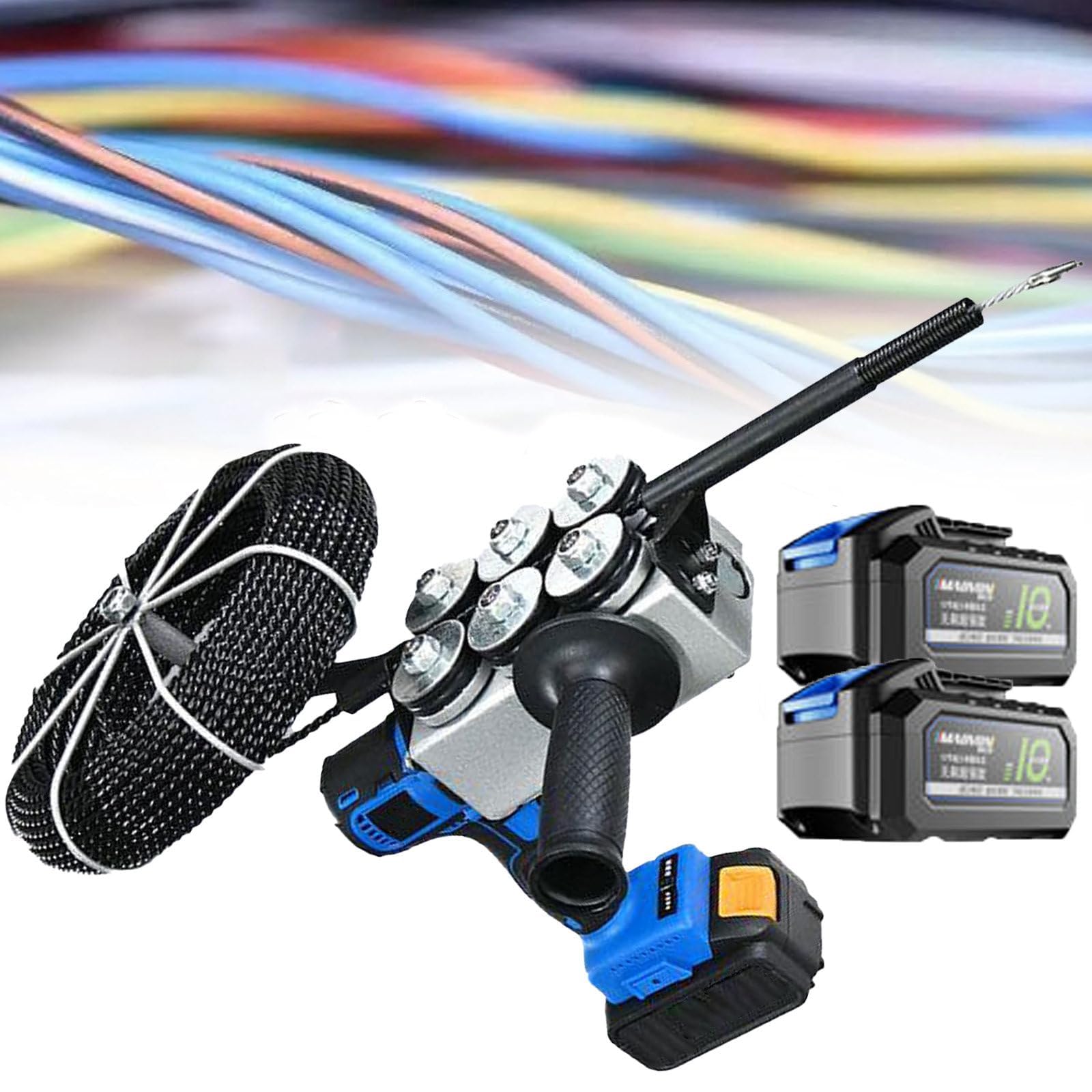 ZMJGLL Automatic Wire Stringing Machine,Electric Wire Puller 40m/Min w/Battery, 30m Lead Wire, Pull Force 150kg, Self-Stop Feature for Construction Hydropower (2 batteries)