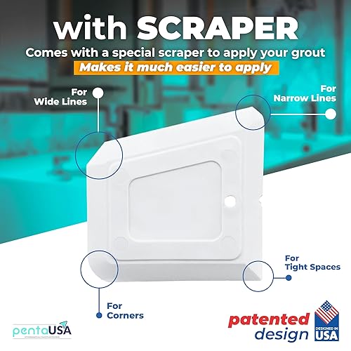 Miniatura 8 de PentaUSA Lechada para Azulejos - Reparaciones de Relleno de Lechada Grande, Kit de Reparación de Lechada de Secado Rápido, Fórmula Inodora - Incluye