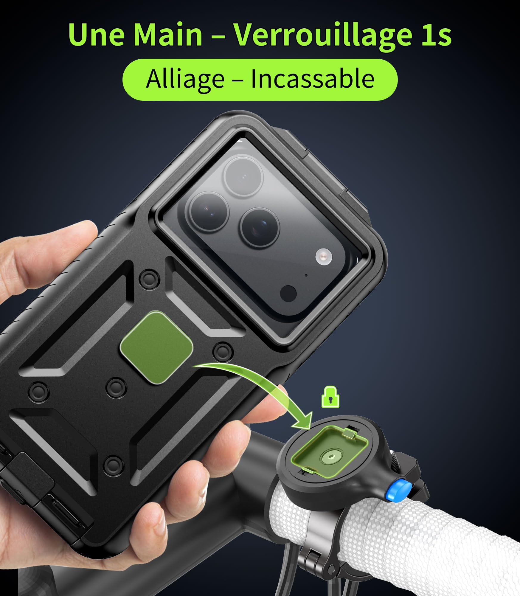 Cozycase 1 Sec. 1 Clic Antivol Etanche Support Telephone Velo Moto, Petit | Metal Porte Velo Coque Waterproof Pour iPhone 17 16 15 14 13 12 Mini Pro 16e 17e Samsung Galaxy S26 S25 S24 S23 S22 S21 Plus