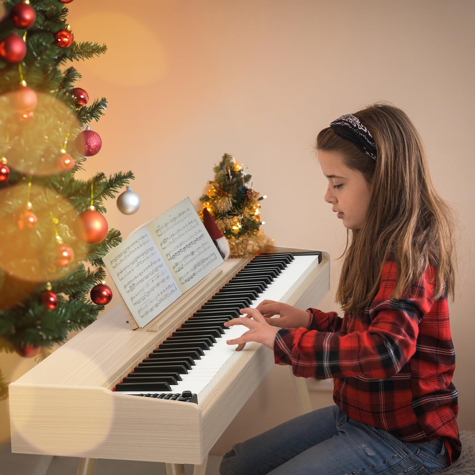 Bonnlo Piano GDP-203 Clavier numérique 88 touches standard entièrement pondéré avec support en métal, adaptateur secteur, triple pédales, casque, pour tous les niveaux, Bois de technologie naturelle