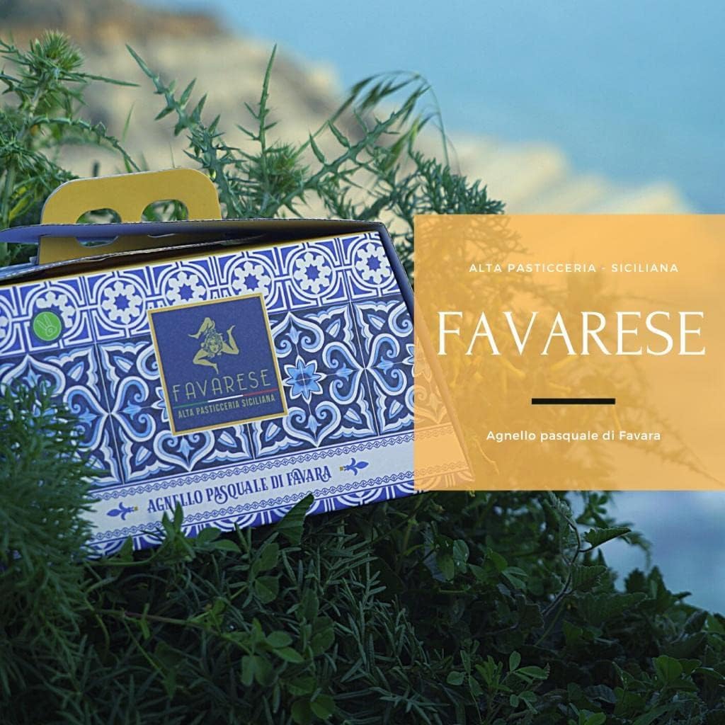 FAVARESE - Sizilianisches Osterlamm aus Favara mit Mandelpaste und Pistazienfüllung - 100% Handgemachtes Gebäck - Ostergeschenkidee - 500 g
