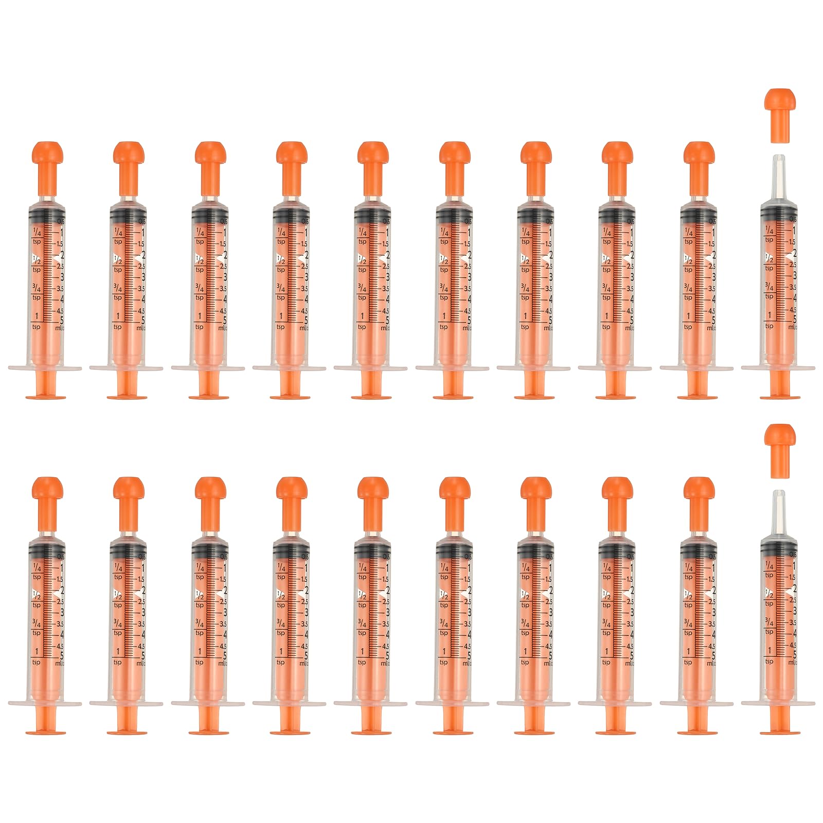 sourcing map Feeding Syringes with Cap, Plastic Syringes for Liquid Pet Feeding Measuring Tool No Needle 5ml, (Orange, 20 Pcs), Intended for Dog/Cat/Rabbits/Small Animal/Scientific Lab