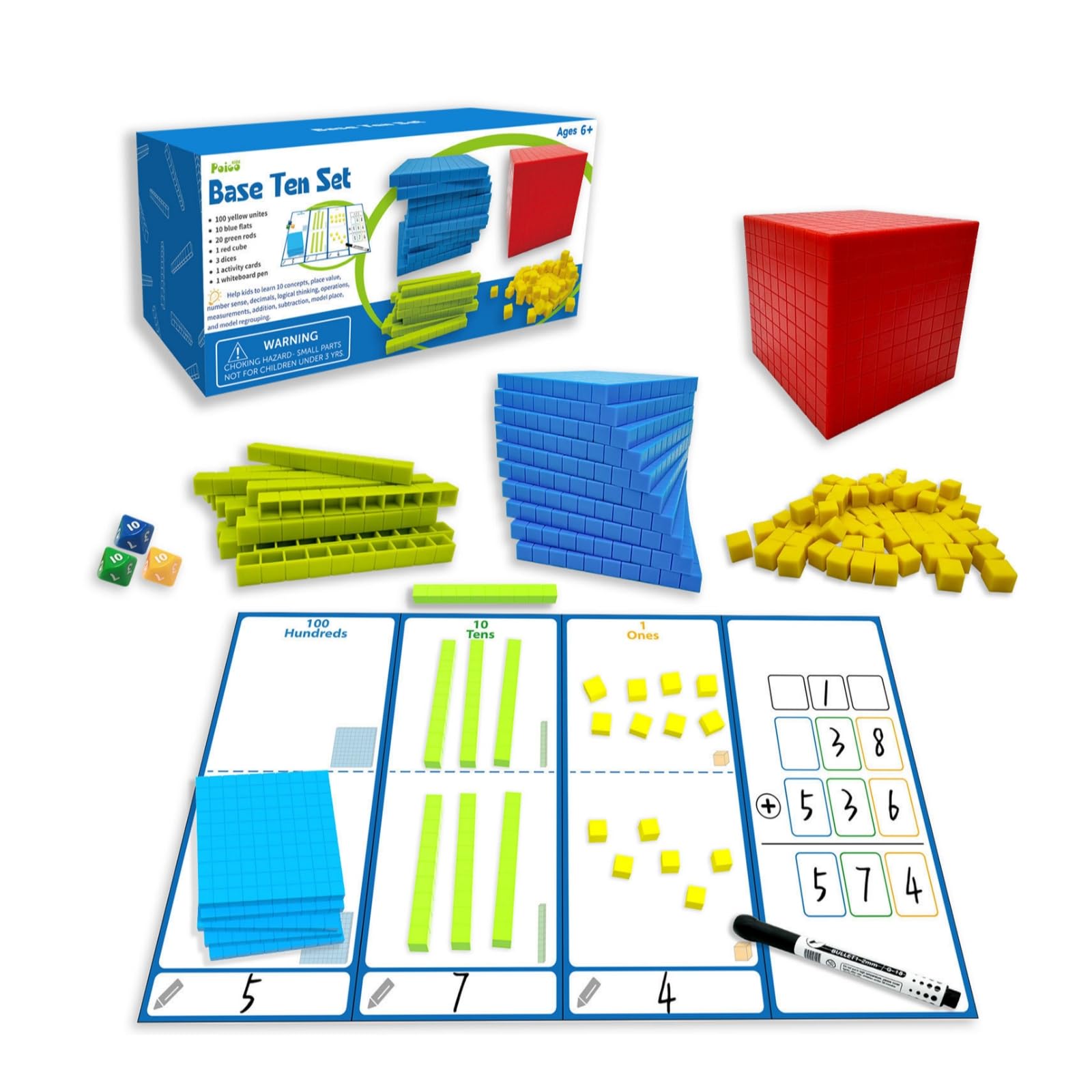Cubos Recuento Matemático Colorido | Práctico, Bloques Tablero, Interactivo, Material Manipulativo Matemáticas, para Casa, Profesores, Niños, Caja