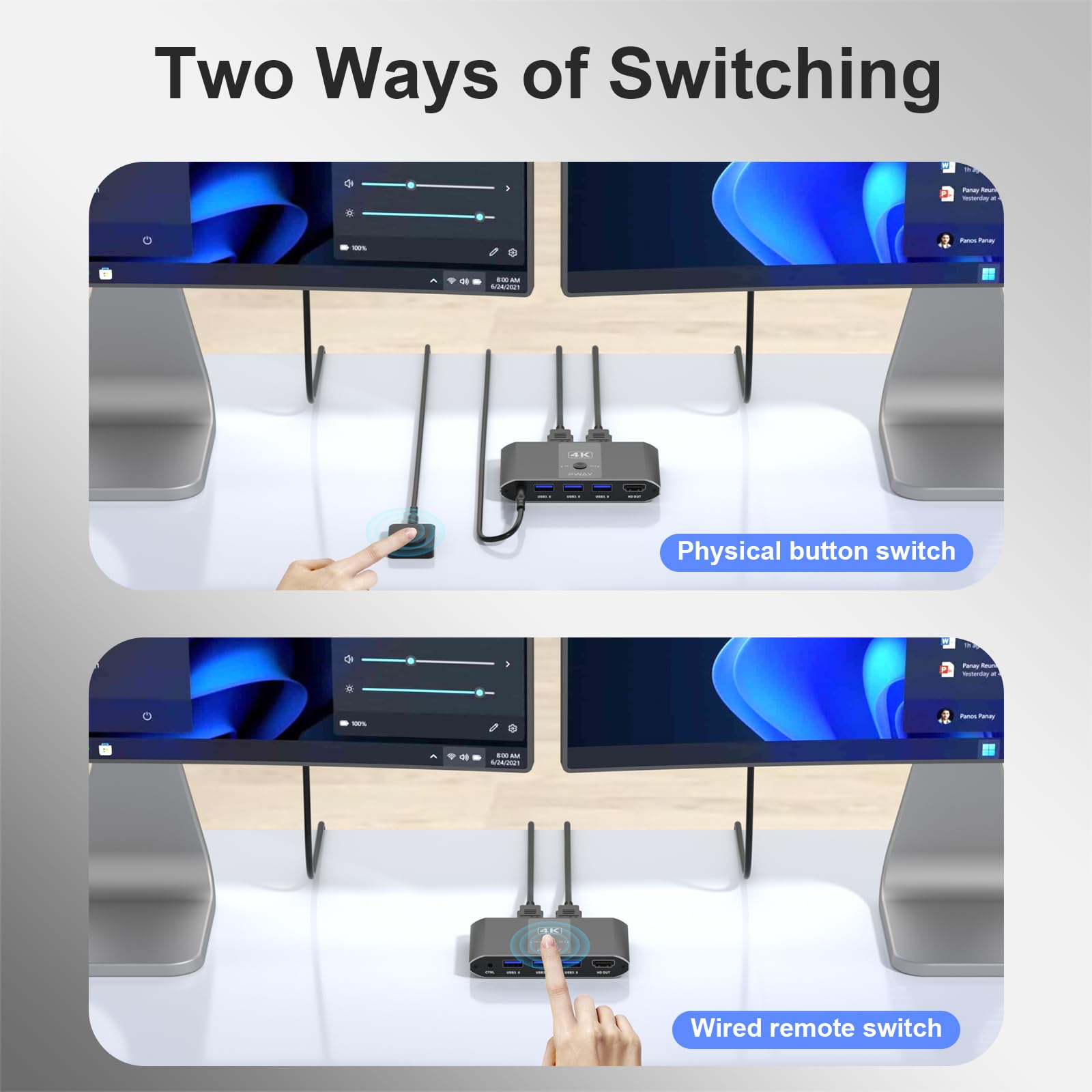 USB 3.0 HDMI KVM Switch 2 Computer 1 Monitor | 4K@60Hz | Mit Fernbedienung & USB Kabeln