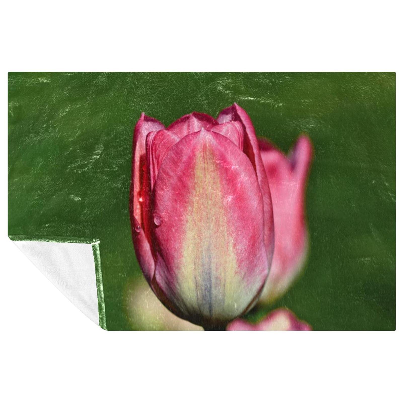 Couverture douce anti-froid tulipes roses pour lit et canapé