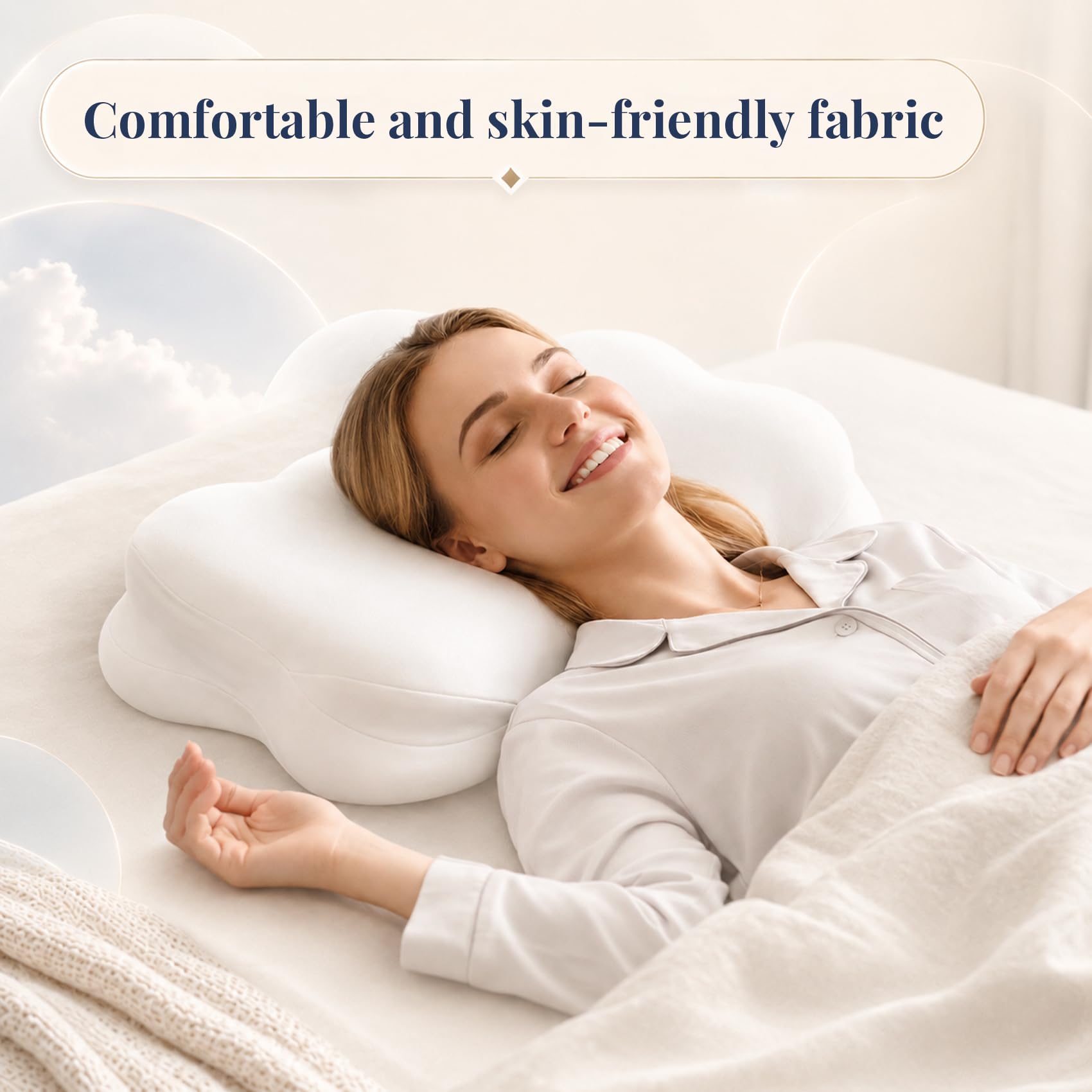 Ergonomiczna Poduszka Szyjna z Pianki Memory Foam do Spania na Boku i Plecach z Oddychającą, Zdejmowaną Poszewką, 60×37×7/10 cm