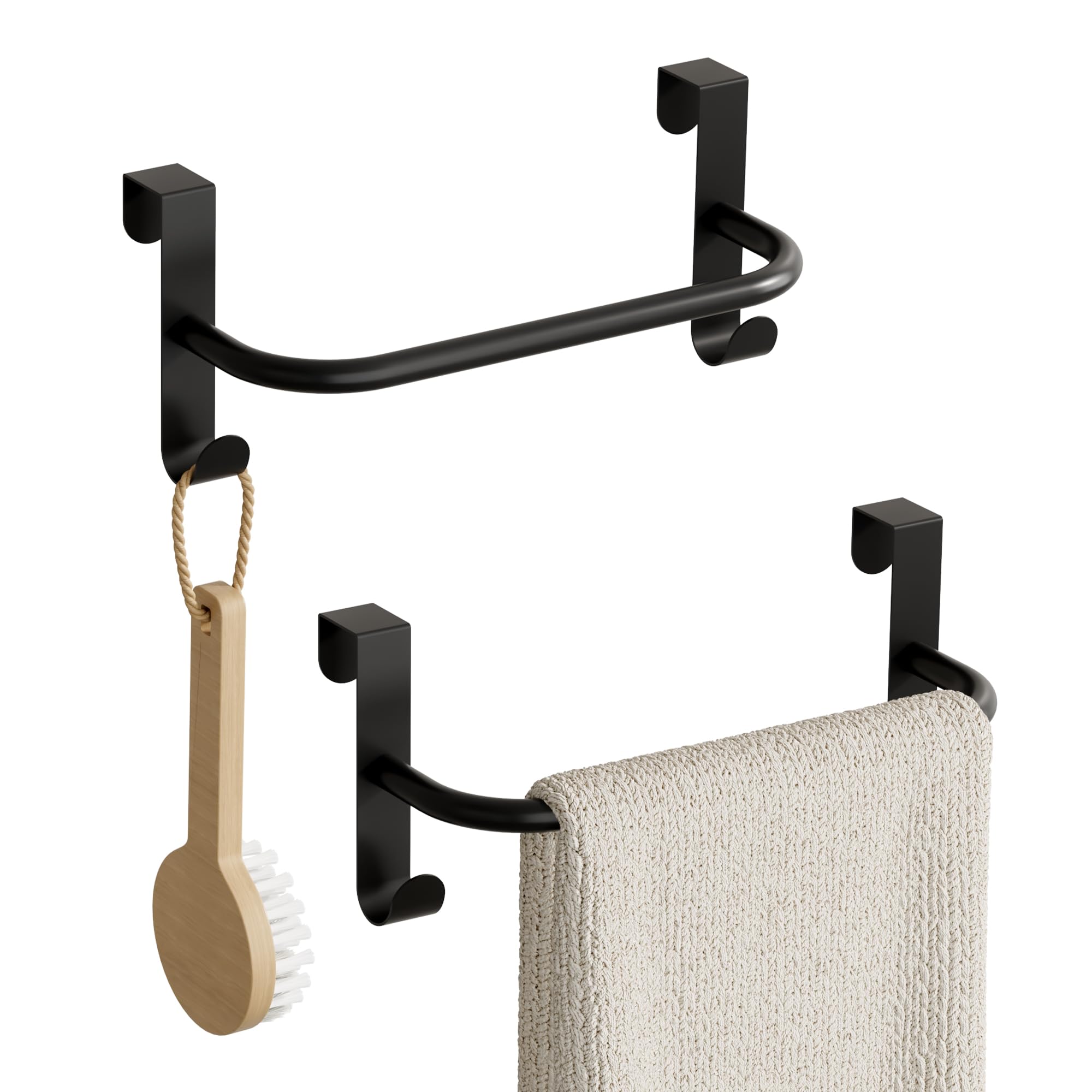SAYAYO Porta Asciugamani Nero, Appendi Strofinacci Cucina, Porta Strofinacci Cucina con 2 Ganci, Appendini per Armadio, Cassetto, Bagno, Senza Forare, 2 Pezzi, 23CM