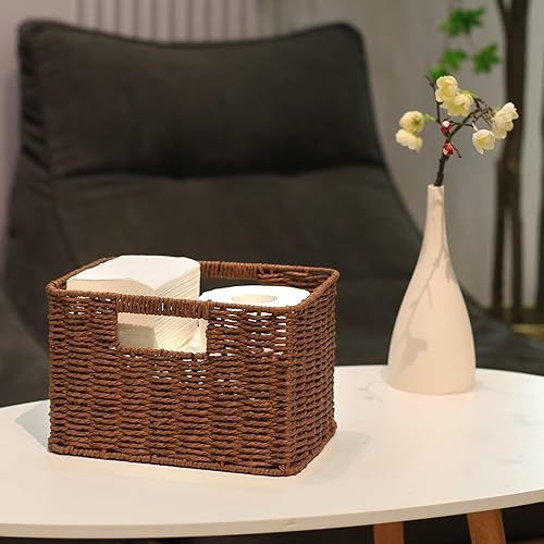 Vista 32 de HOONEX Cestas de almacenamiento de jacinto de agua, cestas de mimbre para organizar, cestas tejidas a mano con asas de transporte, juego de 2