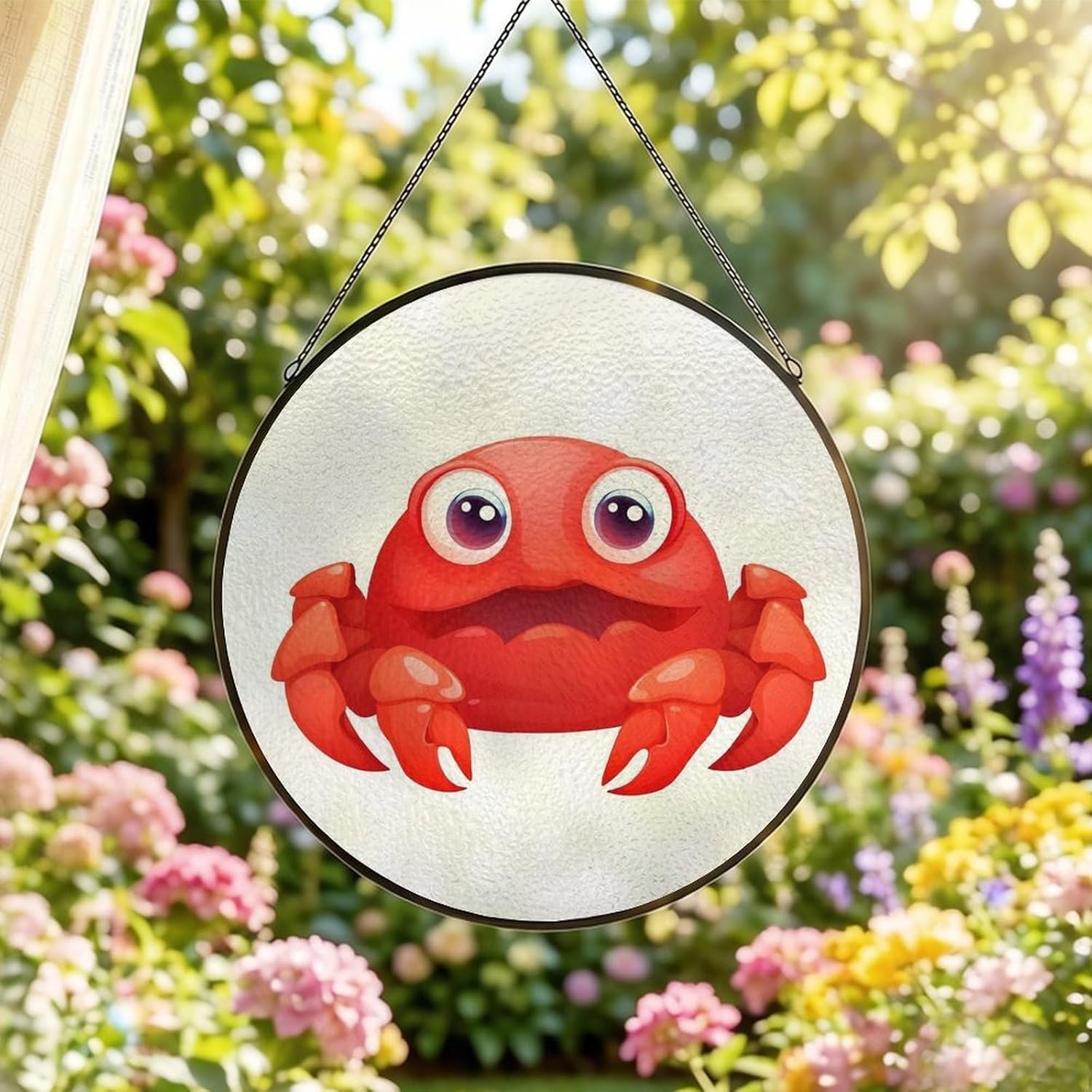 Cute Red Crab Stained Glass Suncatcher for Garden, Window Hanging image 2