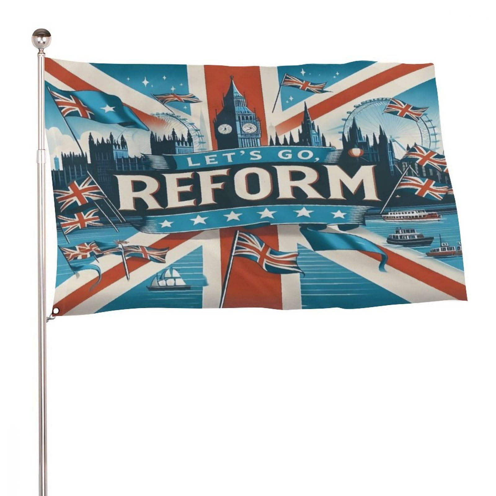 Reform UK Flag 5x3 ft Large Union Jack British Flag with Eyelets, Great for Yard, Balcony, Events etc