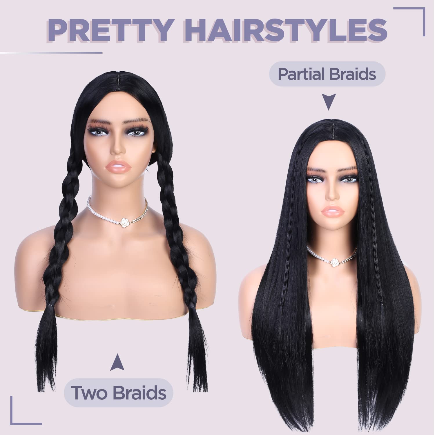 quickwig Long Straight Wig Black Wigs for Women and Girls Middle Part Natural Hairline Long Synthetic Full Wig for Daily Party Costume Use - Image 6