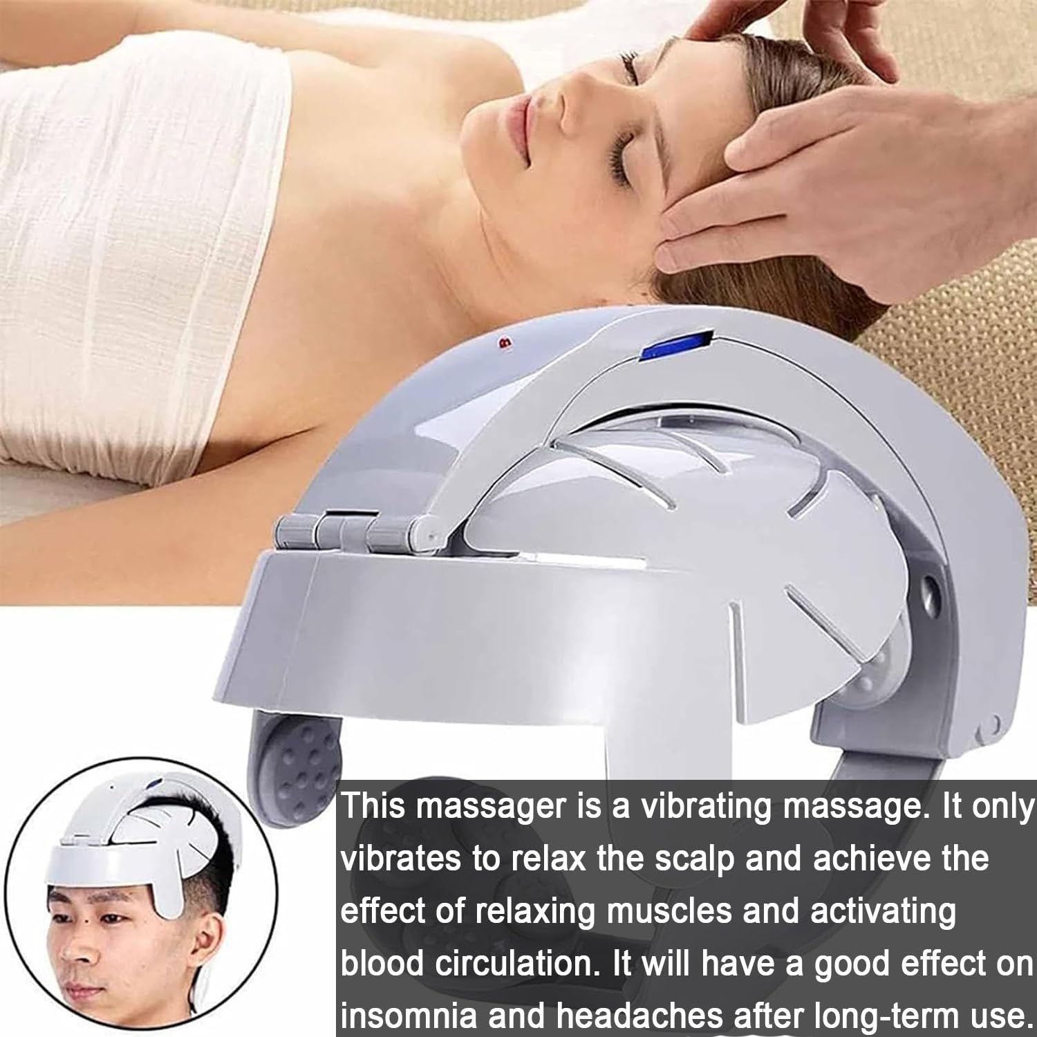 Casco Masajeador Eléctrico Para La Cabeza, Masajeador Vibratorio Doméstico Para El Cuero Cabelludo, Tamaño Ajustable, Diseño Fácil Usar, Para Aliviar El Estrés En La Cabeza Y Estimular La Circulación