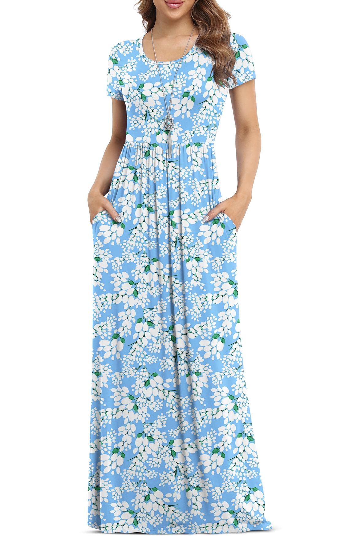 VIISHOW Women's Short Sleeve Loose Plain Maxi Dresses Casual Long Dresses with Pockets